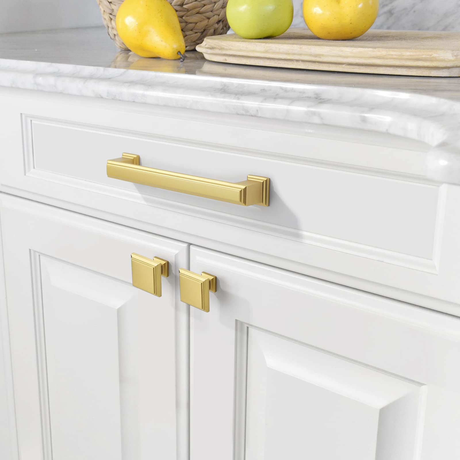Amerdeco 20 Pack Brushed Gold Cabinet Pulls - 5 Inch Hole Center Solid Brass Kitchen Cabinet Handles for Bathroom, Dresser & Drawer Pulls - Durable Cabinet Hardware for Modern Home Renovation & DIY Projects