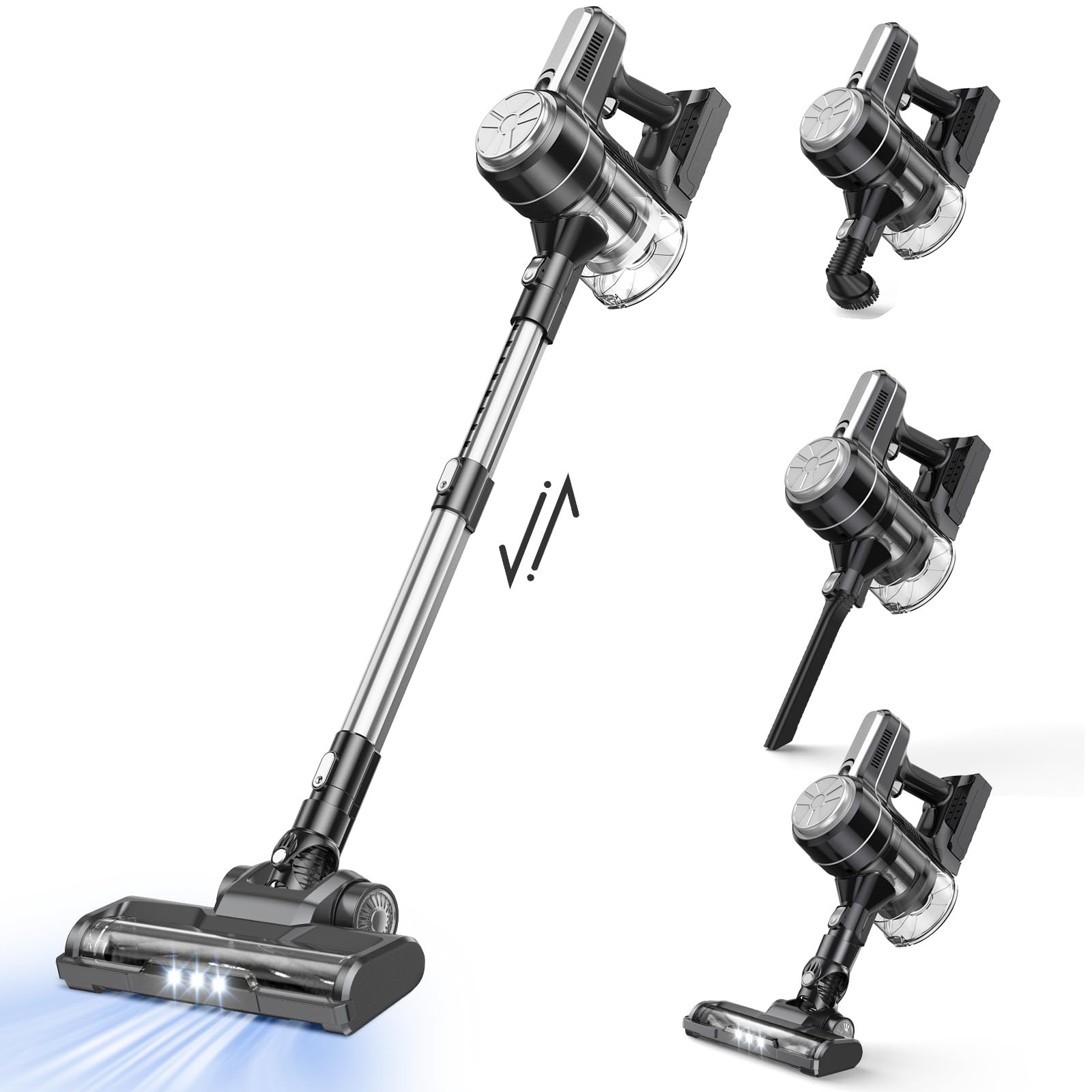 EICOBOT 20000Pa Powerful 6-in-1 Cordless Vacuum Cleaner - 30Min Runtime, Lightweight & Ultra-Quiet for Hardwood Floors, Carpets, Cars - Perfect for Home Cleaning, Pet Hair Removal & Quick Car Detailing (Medium Grey)