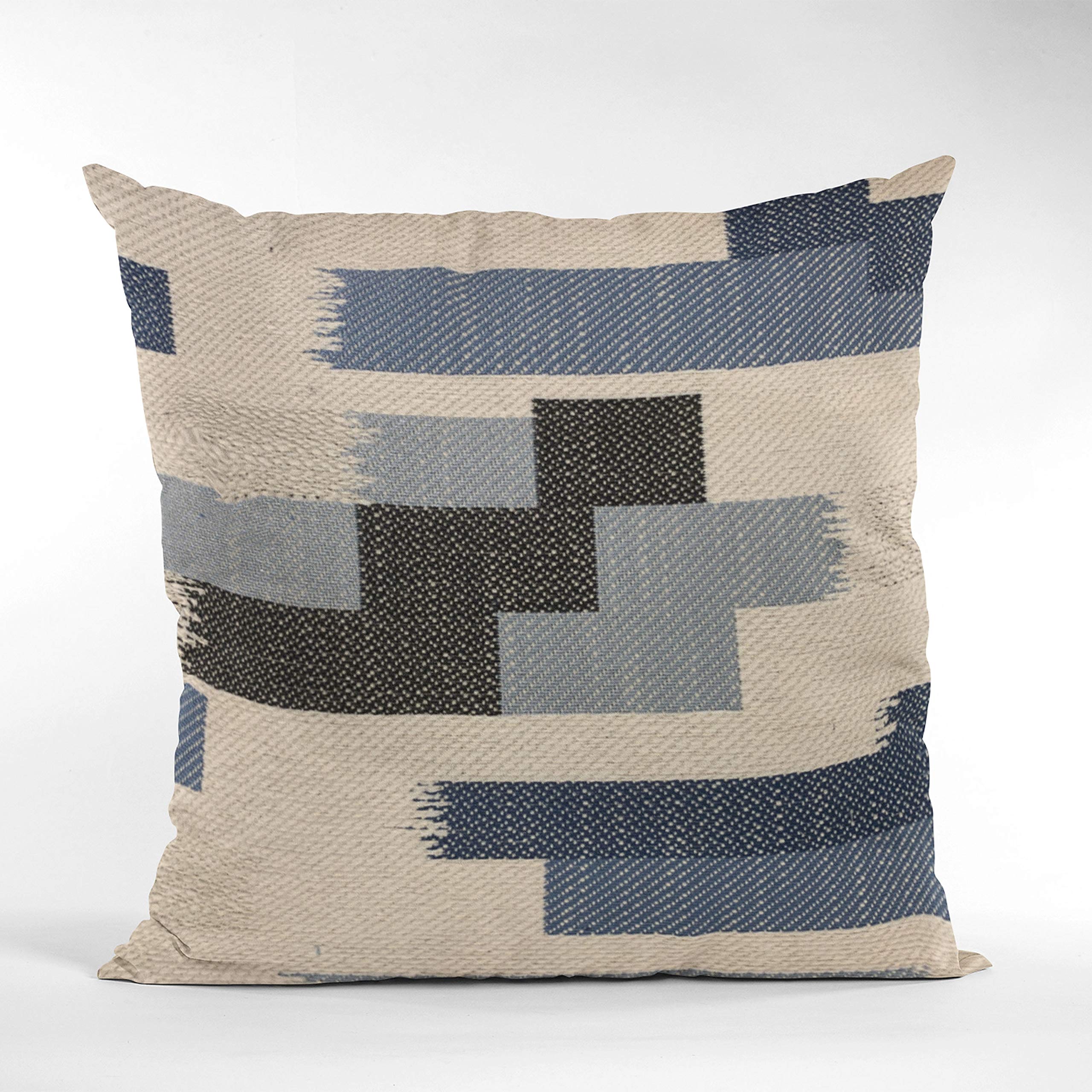 Luxury Blue Plutus Blocks Stripe Throw Pillow 20x26 Inches - Double Sided Decorative Cushion Cover for Sofa, Bed, Living Room