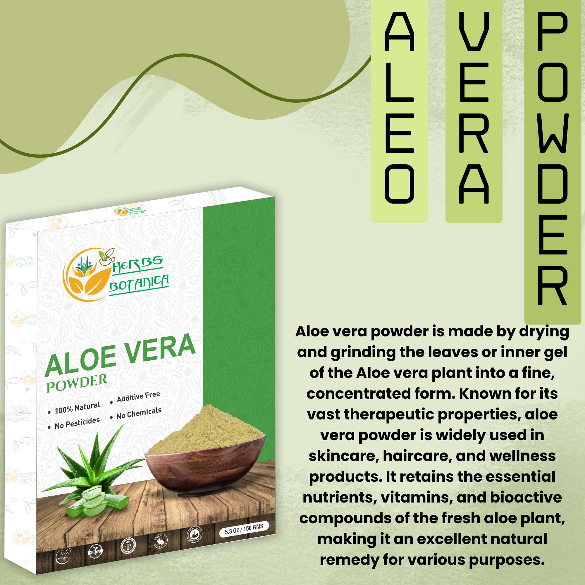 Organic Aloe Vera Powder for Hair Growth & Skin Care - Vegan, Non-GMO, 150g (5.3oz) - Moisturizing & Soothing Aloe Barbadensis for DIY Beauty, Face Masks, Hair Treatments & Sunburn Relief