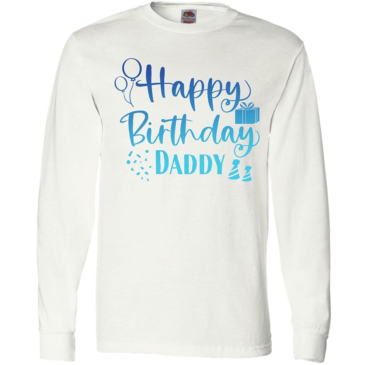 Inktastic Blue Happy Birthday Daddy Long Sleeve T-Shirt - Comfortable Cotton Gift for Dad's Birthday, Father's Day & Family Celebrations