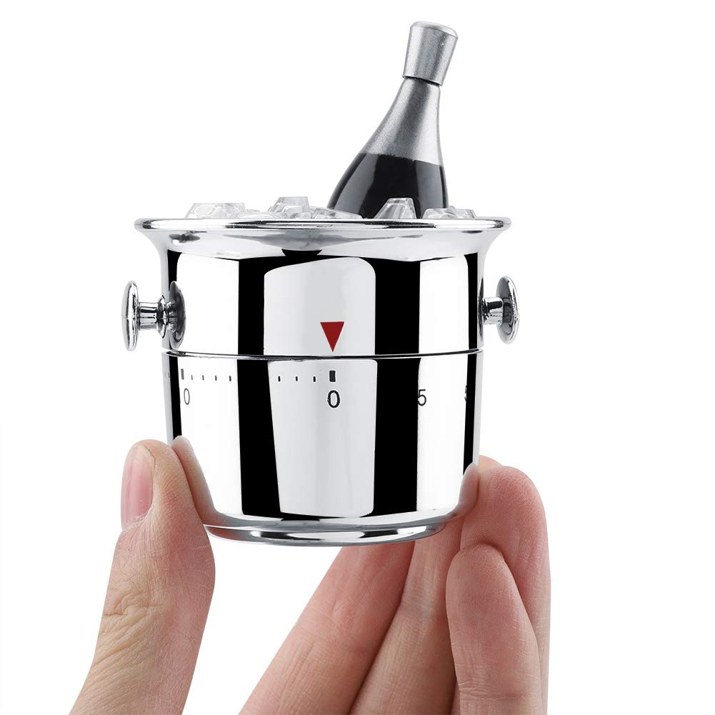 Stainless Steel Bucket-Shaped 60-Minute Mechanical Wind-Up Kitchen Timer - Wine Cooler Design for Cooking, Baking & Teaching - Perfect Kitchen Gadget & Time Management Tool for Home & Culinary Classes