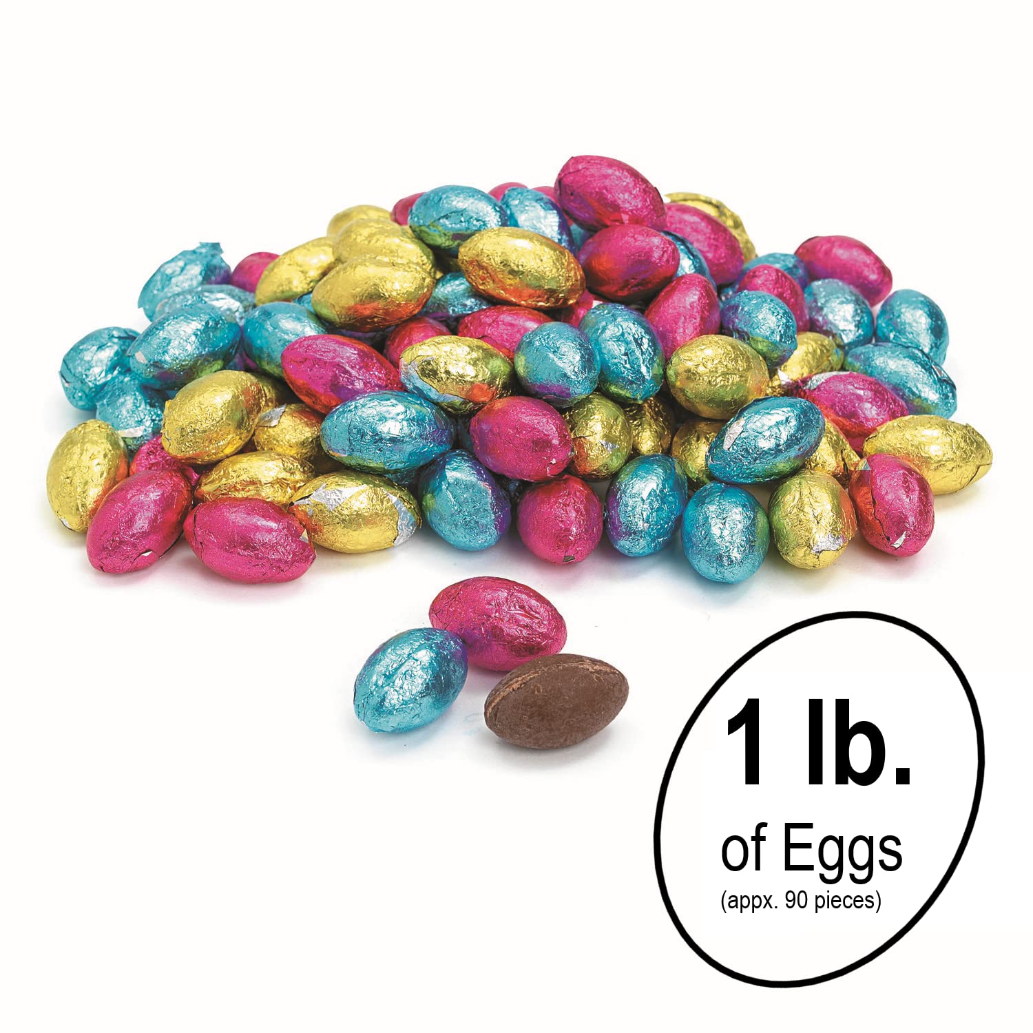 Fun Express Individually Wrapped Chocolate Candy Eggs - 90 Count Foil-Wrapped Easter Treats for Party Favors, Gift Baskets & Holiday Celebrations