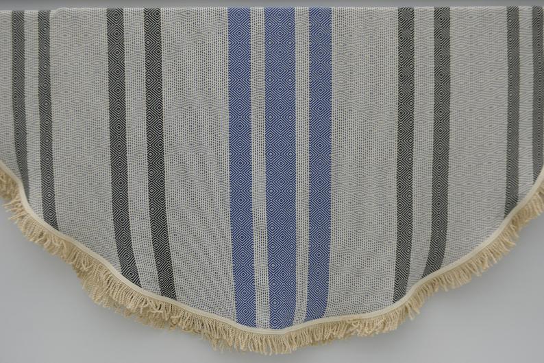 Premium 100% Cotton Blue & Black Round Beach Towel - Soft, Absorbent & Quick-Drying for Pool, Sand & Sunbathing | Large Size for Adults & Kids