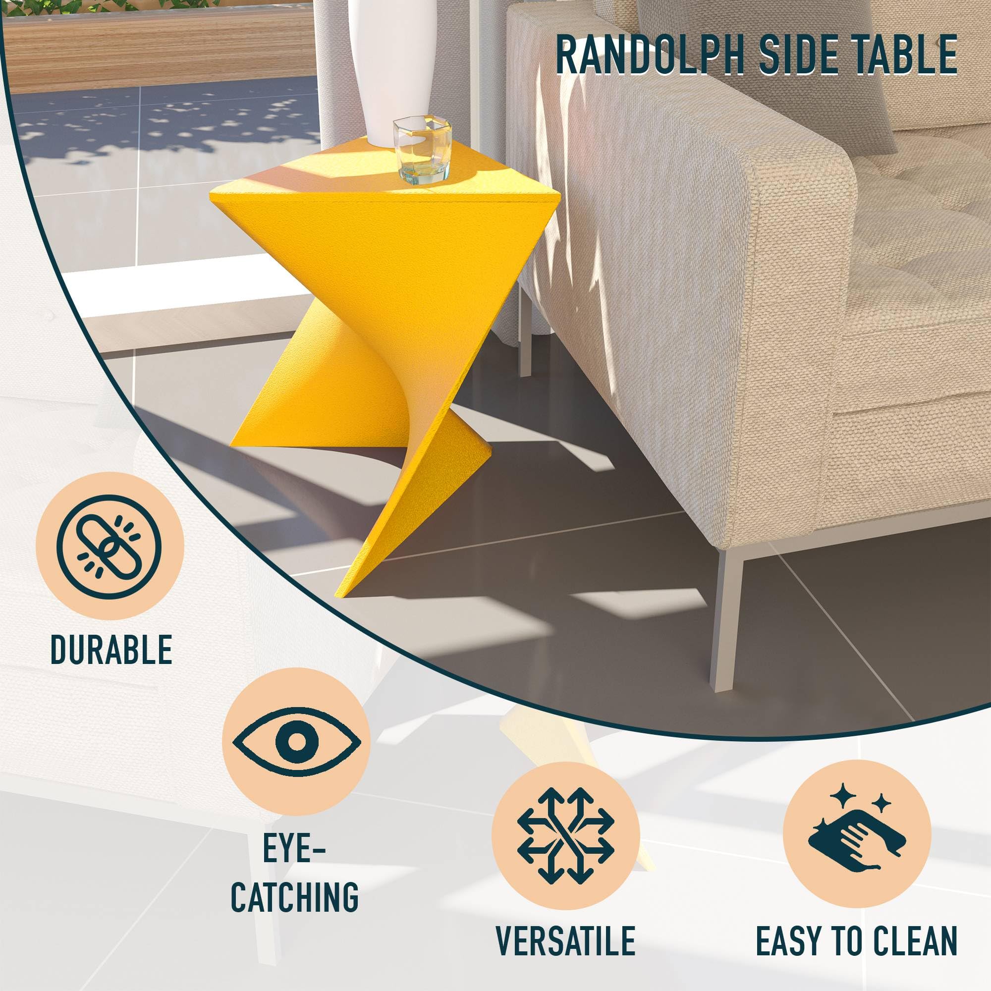 Modern Yellow Accent End Table - LeisureMod Randolph Side Vanity Table for Living Room, Bedroom & Office | Compact Nightstand with Storage Shelf