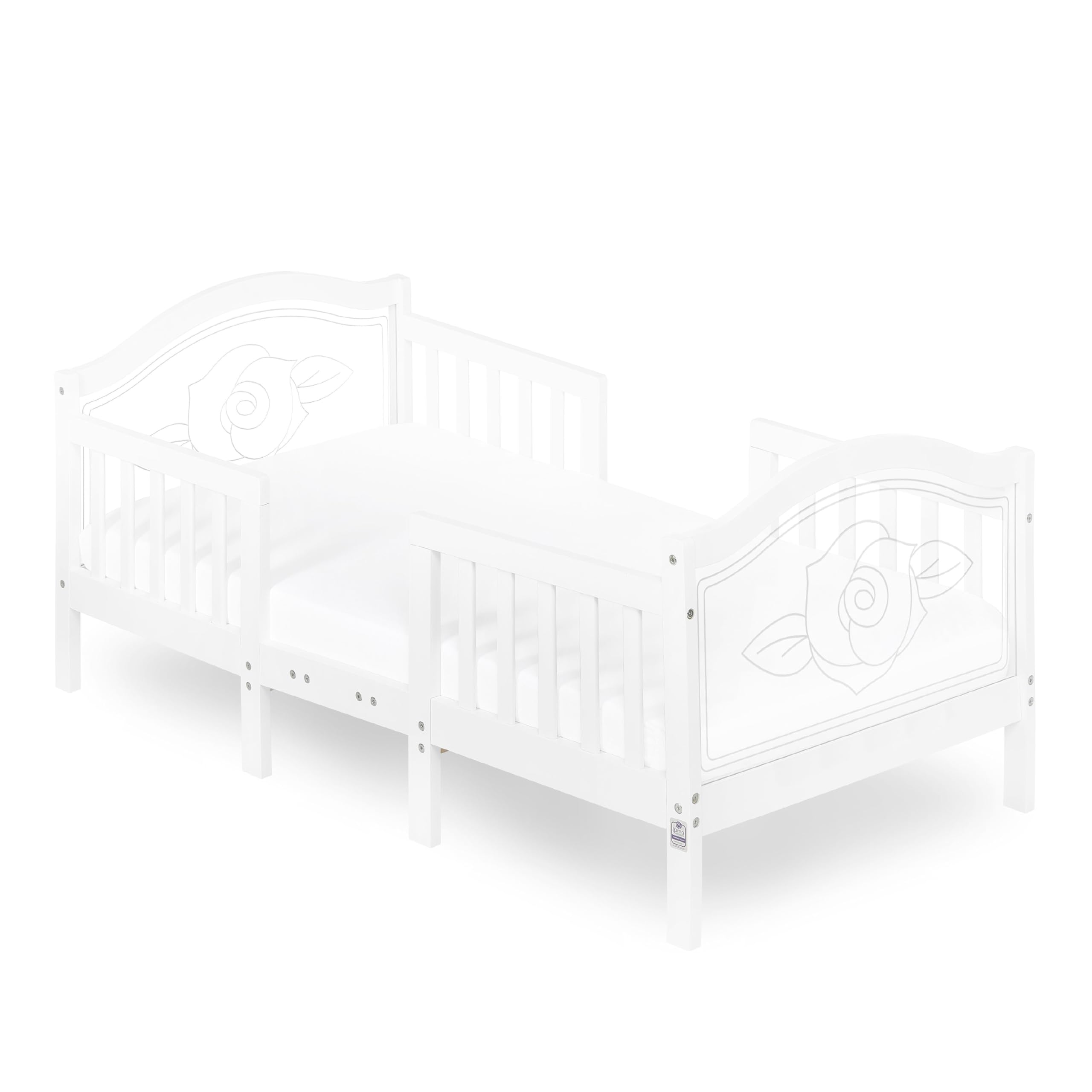 Dream On Me Rosie Toddler Bed in White - Convertible Kids Bed with Safety Rails - Perfect for Nursery, Daycare & First Big Kid Bed Transition