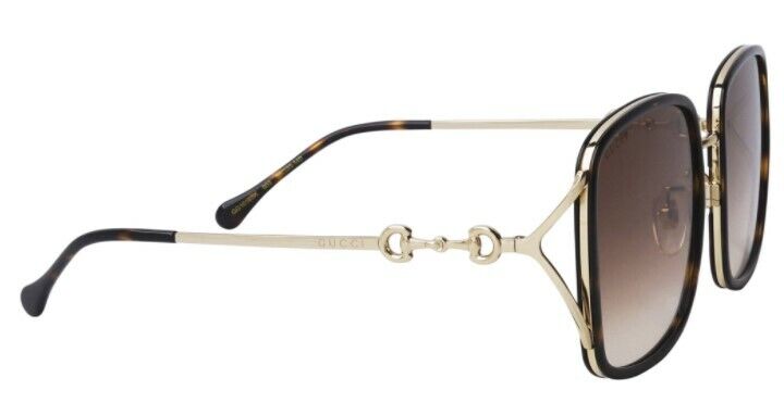 Gucci GG 1016SK 003 Gradient Havana Brown Oversized Metal Square Sunglasses for Women - Fashionable UV Protection Shades for Beach, Driving & Outdoor Activities