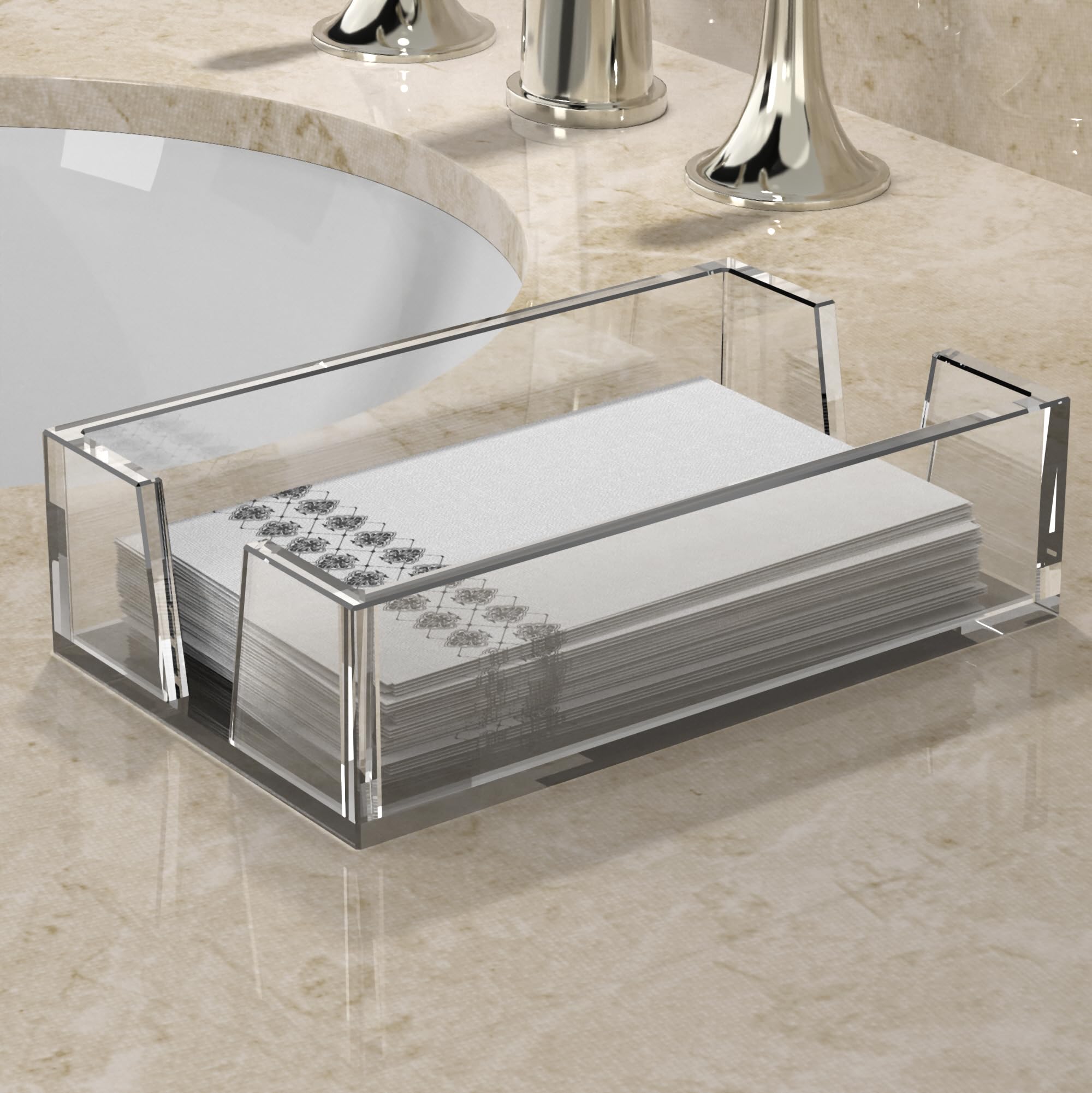 Premium Acrylic Napkin Holder & Guest Towel Dispenser for Bathroom & Kitchen - 8.7