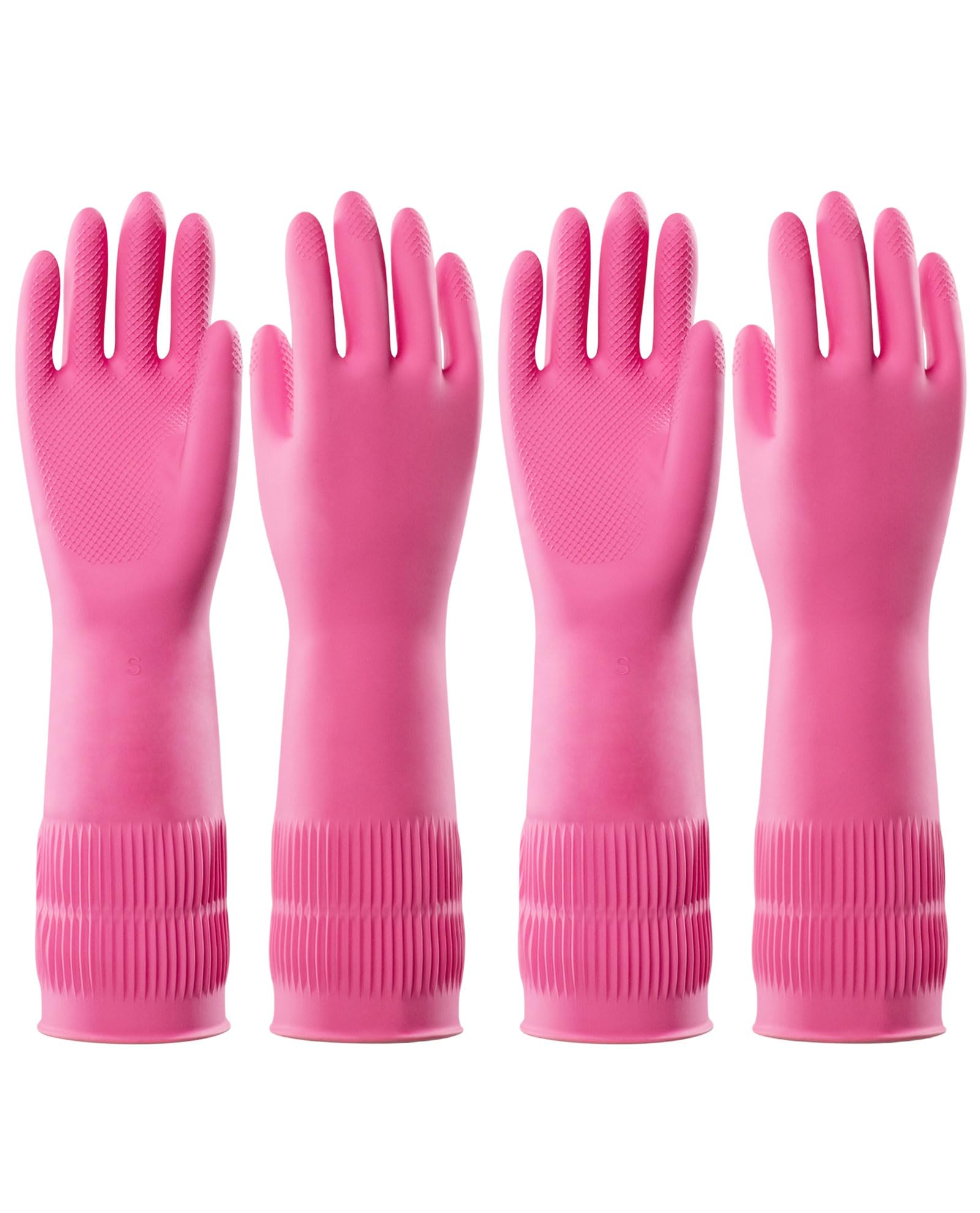 **PACIFIC 2 Pairs Reusable Rubber Gloves for Dishwashing & Cleaning - Waterproof Kitchen & Bathroom Gloves with Grip - Latex Dishwashing Gloves, Pink, Small - Perfect for Washing Dishes, Scrubbing, and Household Chores**