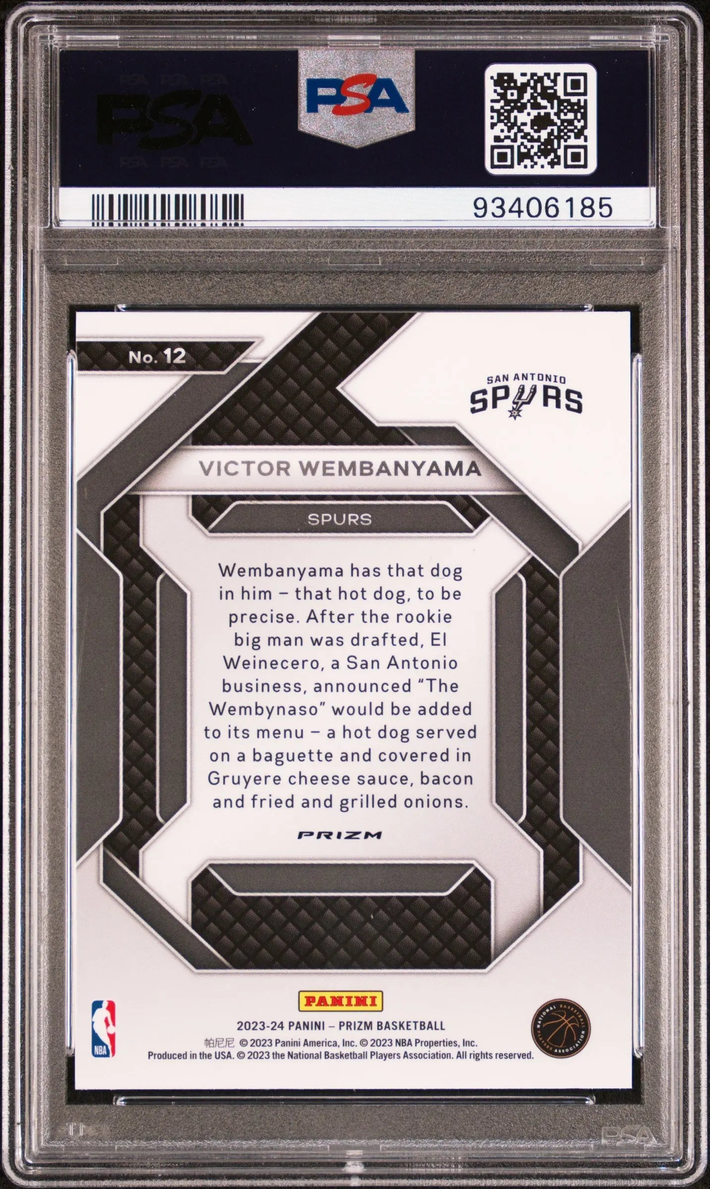 2023 Panini Prizm Emergent Silver Prizm Victor Wembanyama #12 PSA 9 Graded Basketball Card - Perfect for Collectors, Investors & NBA Fans