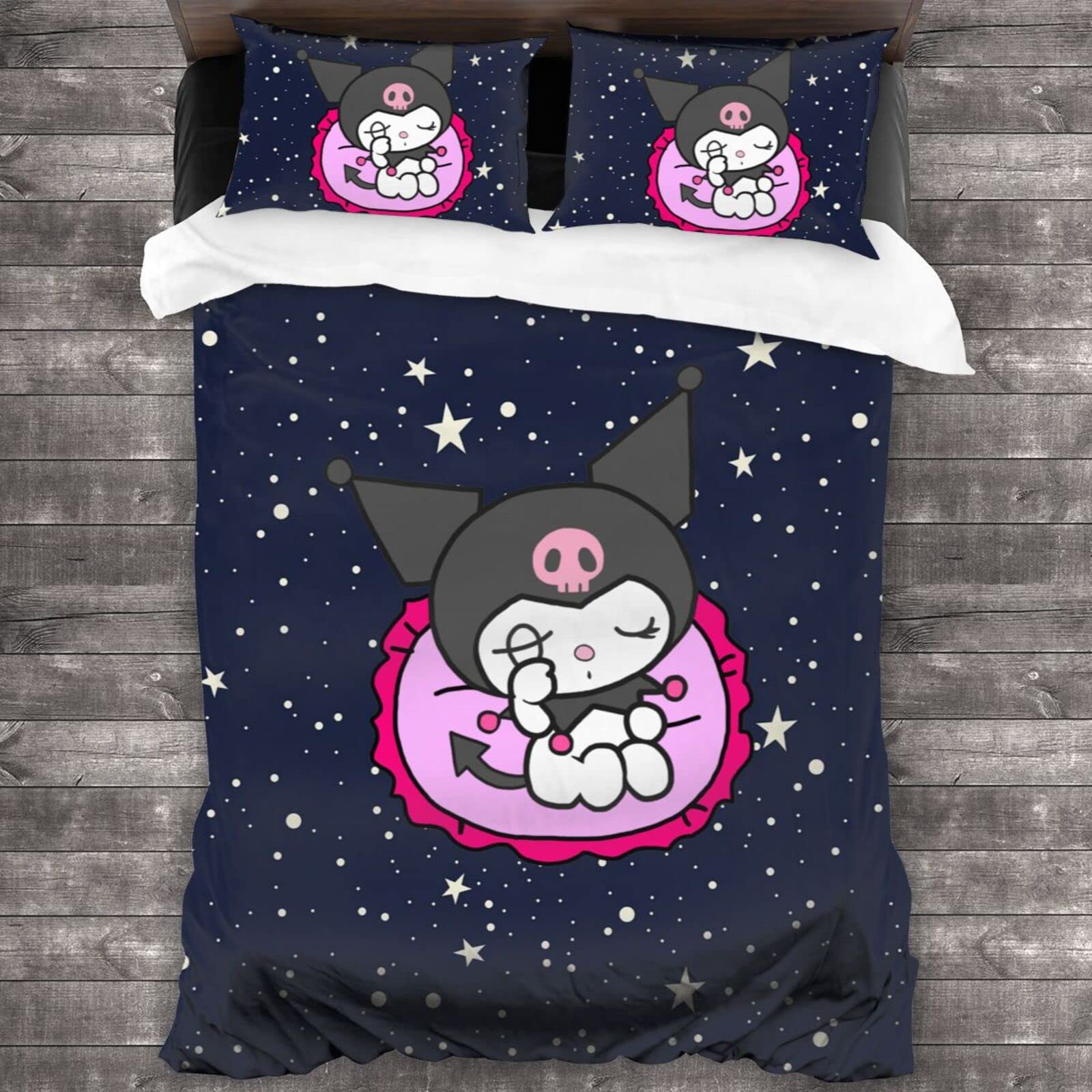 Kuromi and My Melody Twin Size 3-Piece Comforter Set - Lightweight Microfiber Bedspread with Pillowcases, All-Season Bedding for Girls' Room Decor | Perfect for Anime Fans, Kawaii Bedroom Theme, and Gift Giving