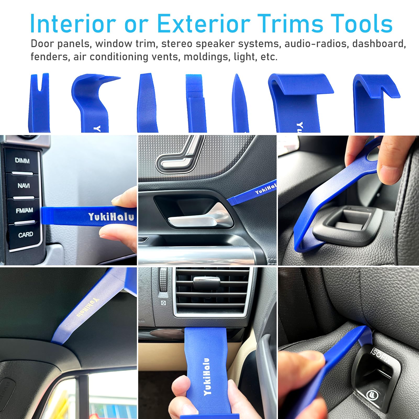 YukiHalu Car Trim Removal Tool Kit - No Scratch Pry Tools for Auto Door Panels, Fasteners, Clips, Rivets, Molding, Dashboards & Stereo Systems | Professional Auto Interior Repair & Installation Accessories for DIY & Mechanics