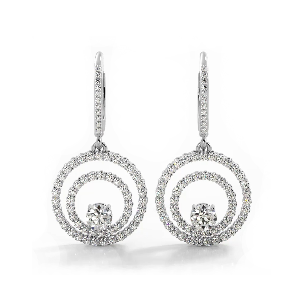 1.0 Carat Total Weight (CTW) Double Circle Diamond Dangling Earrings for Women - Elegant Wedding, Anniversary & Party Jewelry Gift