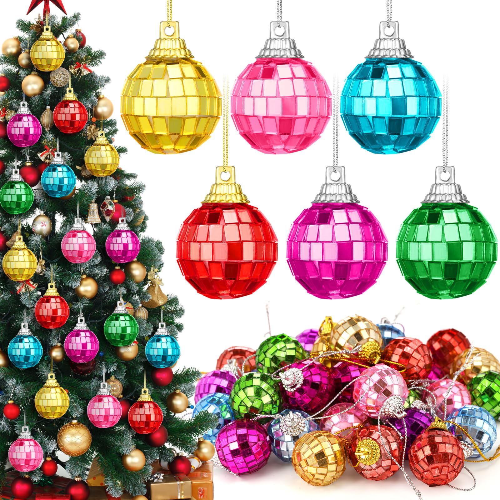 30 Pcs Mini Disco Balls - 1.18 Inch Rainbow Mirror Christmas Ornaments for Xmas Tree, Wedding, Birthday Party Decorations - Perfect for Holiday Decor, Dance Parties & Home Celebration