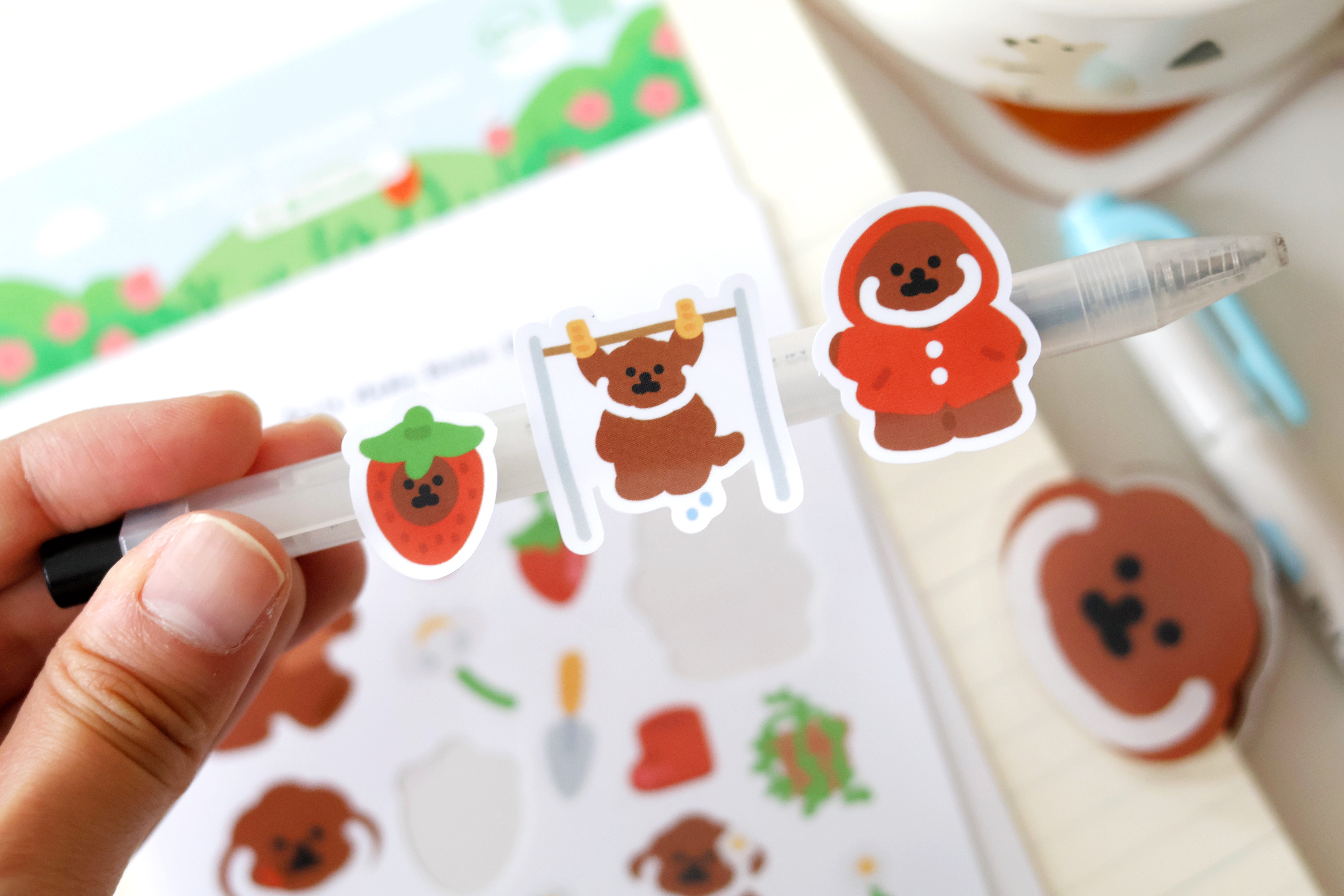 Rice Cake Puppy Spring Glossy Sticker Sheet - Cute Korean Food Themed Decals for Scrapbooking, Journals, Planners & DIY Crafts