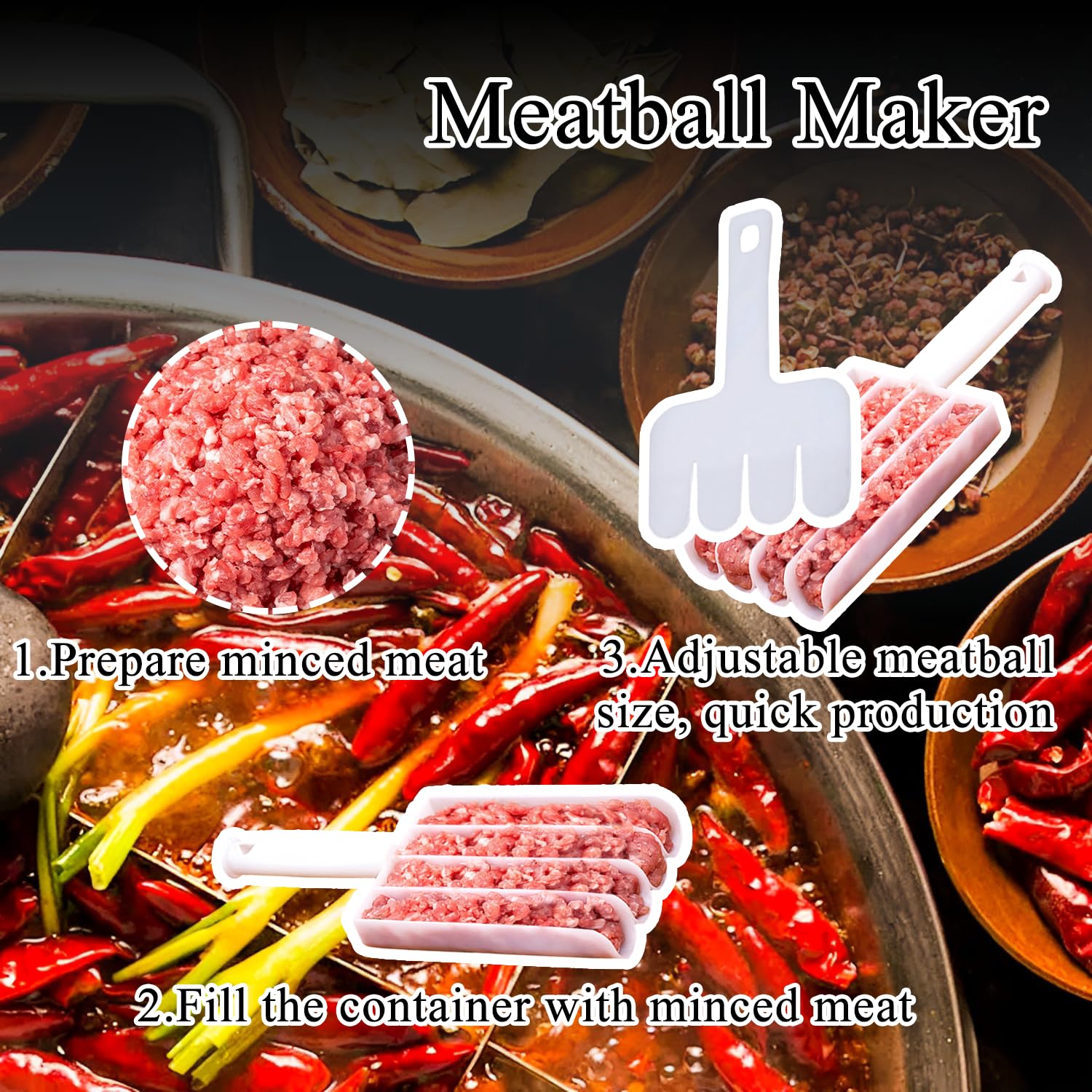 2-Pack Non-Stick 4-in-1 Meatball Maker Set with Cutting Spade, Tong & Scoop - Creative Kitchen Tool for Perfect Meatballs, Cookies, Ice Cream & Cake Decorating - Ideal for Home Cooking, Baking & Party Food Prep