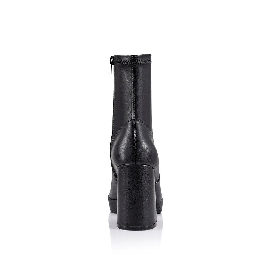 Avril Platform Ankle Boots for Women - Black Stretch Comfortable Chunky Heel Shoes | Perfect for Casual Outfits, Work & Night Out