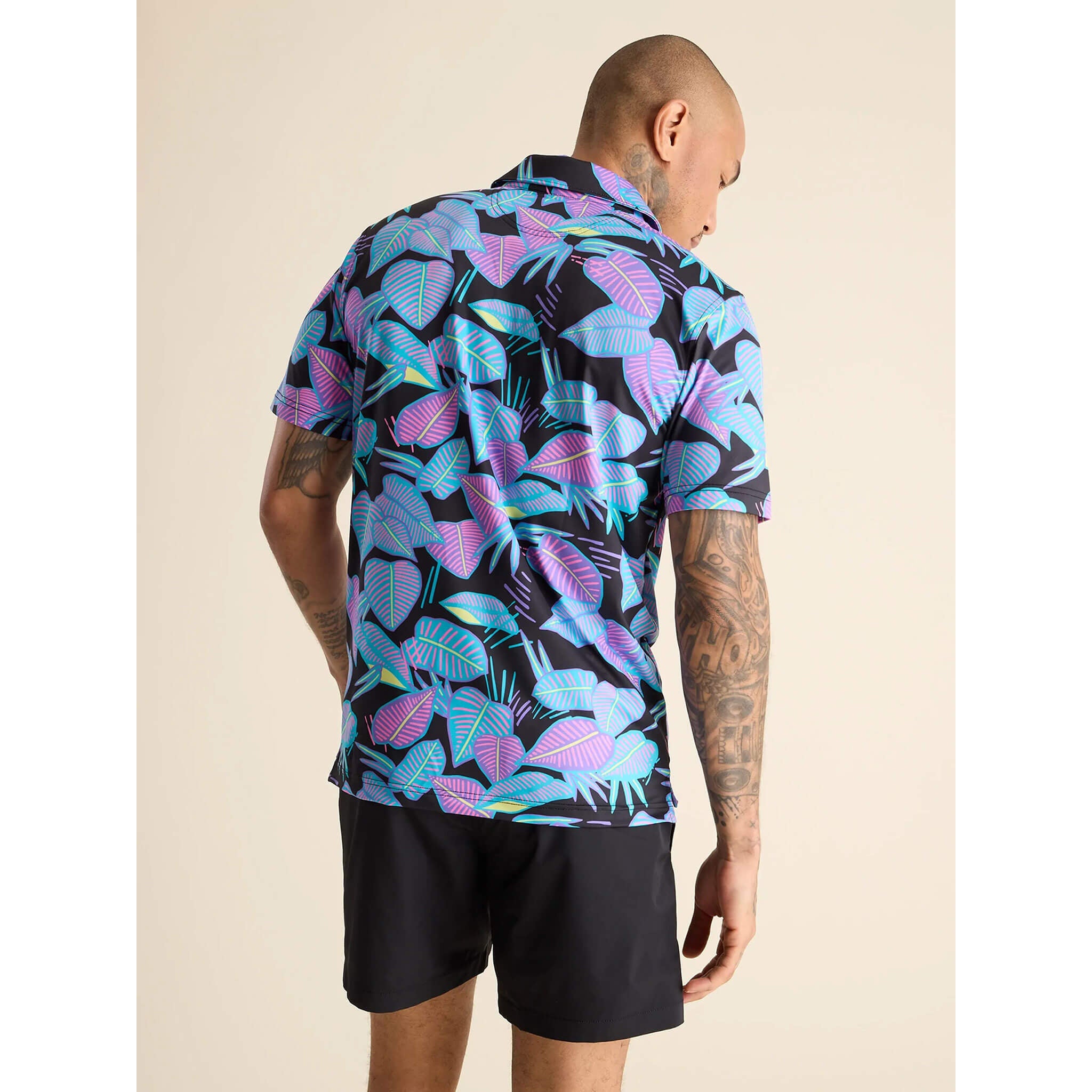 Chubbies Fluorescent Funk Performance Polo Shirt for Men - Moisture Wicking Golf & Casual Wear - Black Plaid Pattern - UV Protection & Breathable Fabric