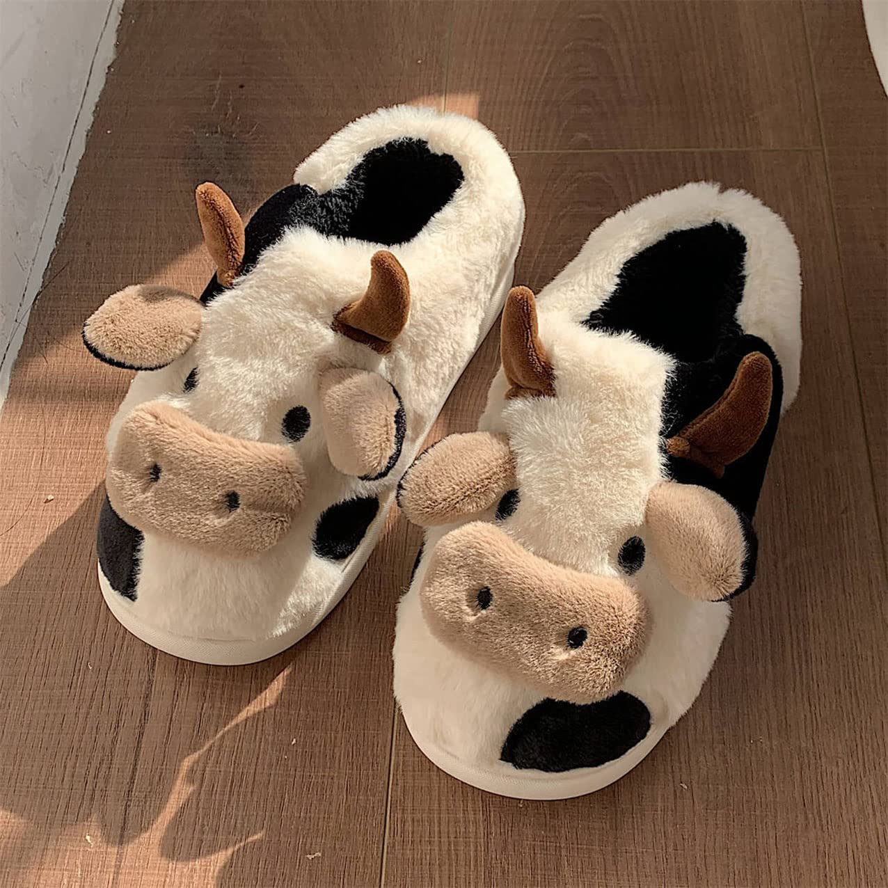 Cozy Unisex Cow Print Slippers - Soft Fluffy Closed Toe & Back House Shoes for Women & Men | Non-Slip Indoor Slides for Home, Dorm, Lounge & Winter Comfort
