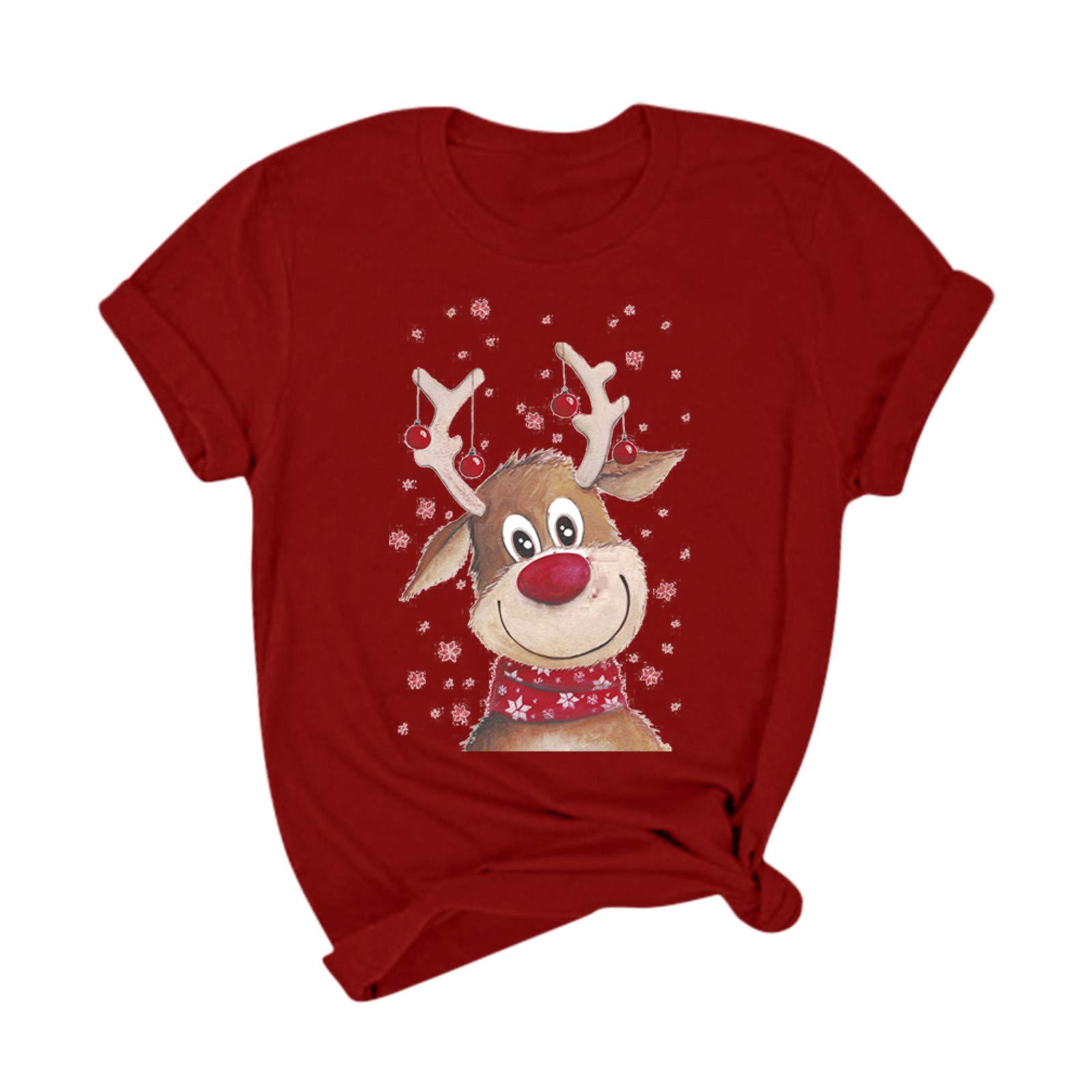 Women's Christmas Print Short Sleeve T-Shirt - Round Neck Casual Top for Holiday Parties, Gift Giving & Everyday Wear