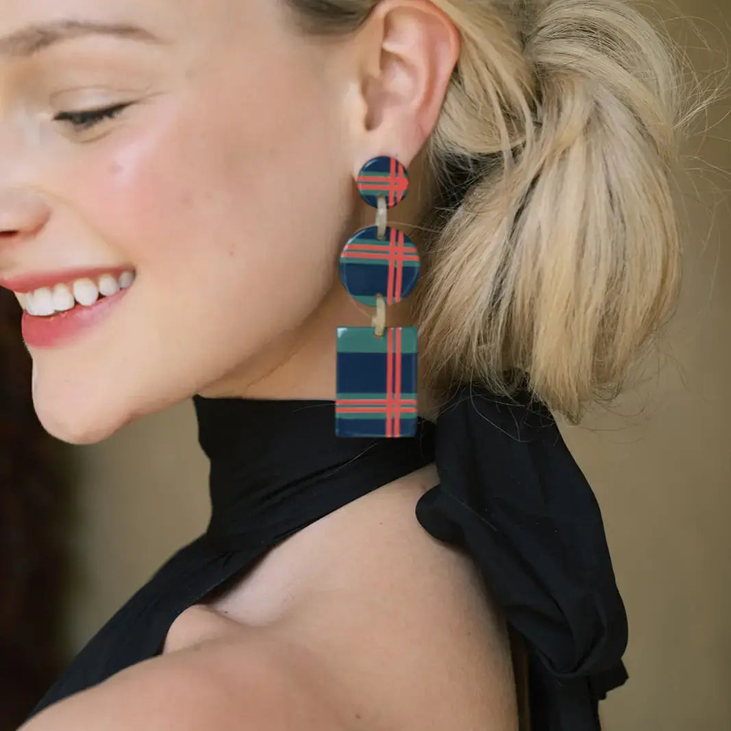 Stylish Tartan Plaid Earrings for Women - Trendy Scottish Checkered Design - Perfect for Christmas, Party & Casual Wear