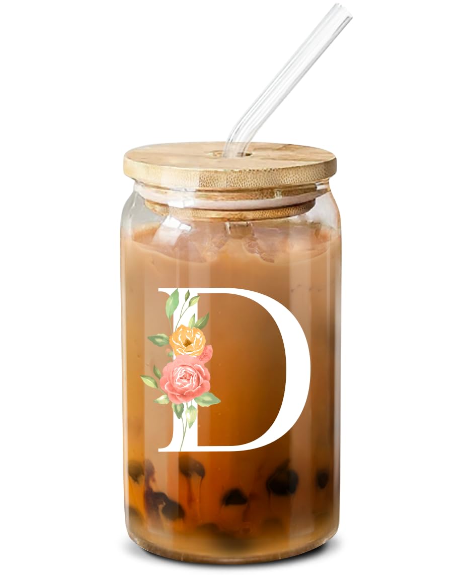 Personalized Monogrammed Gifts for Women - Custom Engraved 16oz Coffee Glass - Birthday, Galentine's Day, Friendship Gifts for Her - Perfect for Home, Office & Gift Giving Occasions