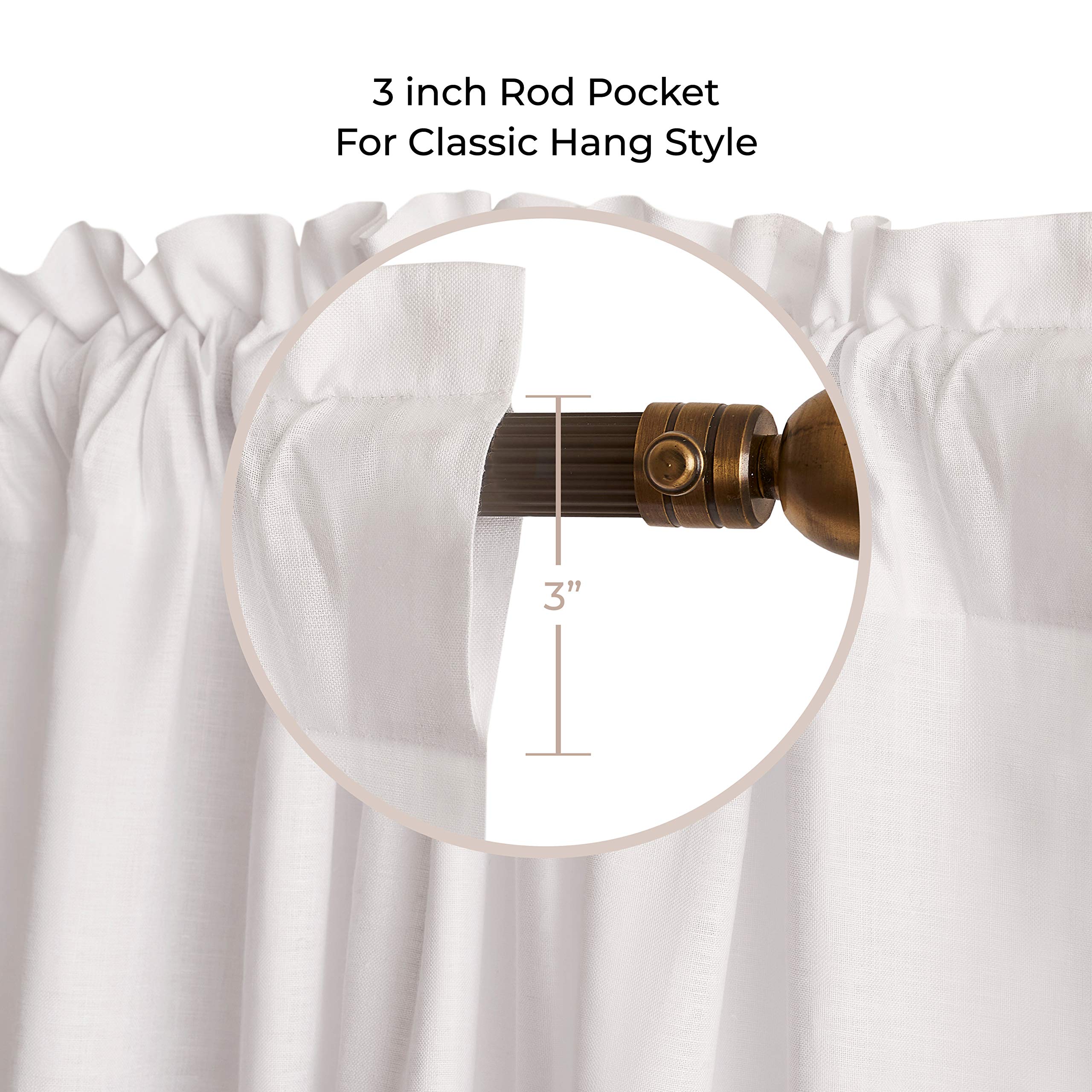 D'Moksha Homes 100% Pure Hemp Linen Window Curtain Panel - Light Filtering White Curtain 52x63 Inches with Rod Pocket & Back Tab Hanging - Breathable Natural Fiber Drapes for Bedroom, Living Room & Nursery (1 Panel)