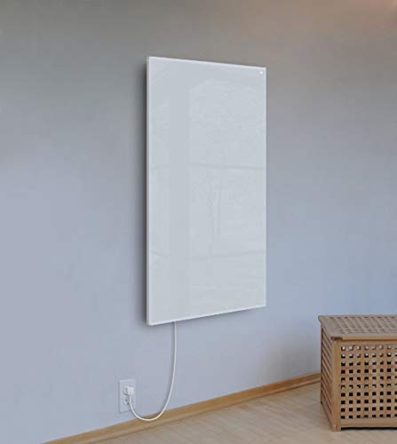 WarmlyYours 24x47 Inch Ember Glass Infrared Electric Panel Heater - 800W Wall Mounted Space Heater for Rooms up to 114 sqft, Energy Efficient Plug-in or Hardwired Heating Solution - Perfect for Bedrooms, Bathrooms & Home Offices (White Glass Finish)