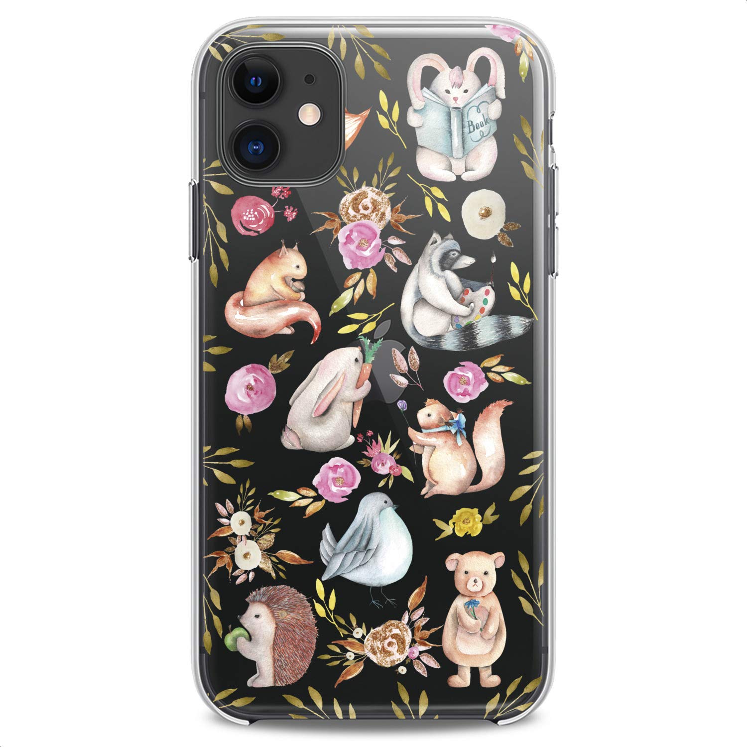 Premium Slim Clear TPU Phone Case for iPhone 16/15/14/13/12/11 Pro Max/Plus/Mini/XS/XR/X/8+/7/6/5/SE - Cute Bunny Fox Animal Flower Design for Women Girls Kids - Flexible Shockproof Silicone Protective Cover for Daily Use, School & Work