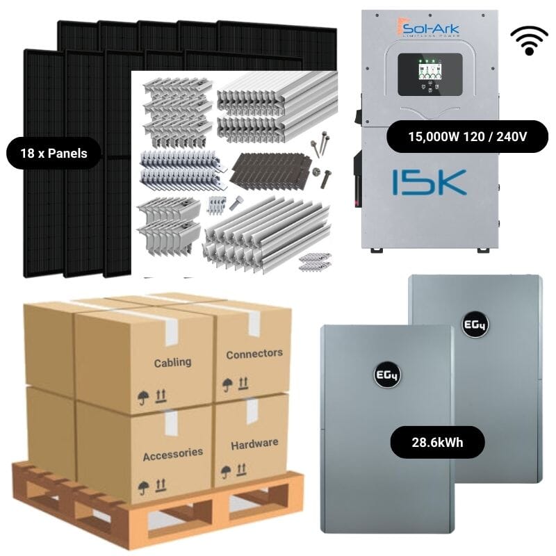 7.38kW Complete Solar Power System with Sol Ark 15K Inverter, 20.48kWh-28.6kWh Lithium Battery Bank & 18x 410W Mono Solar Panels | Off-Grid & Backup Power for Homes, Cabins, RVs | Includes Wiring Schematic [HPK PLUS]