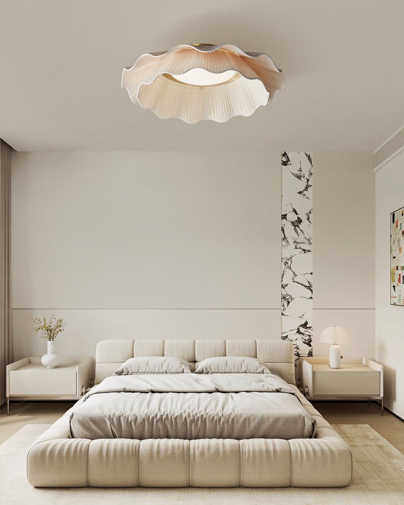 Arwen Fabric Wave Ceiling Lamp - Modern Handmade Rattan Pendant Light for Living Room, Bedroom, Dining Room & Office - Soft Ambient Lighting Fixture for Home Decor