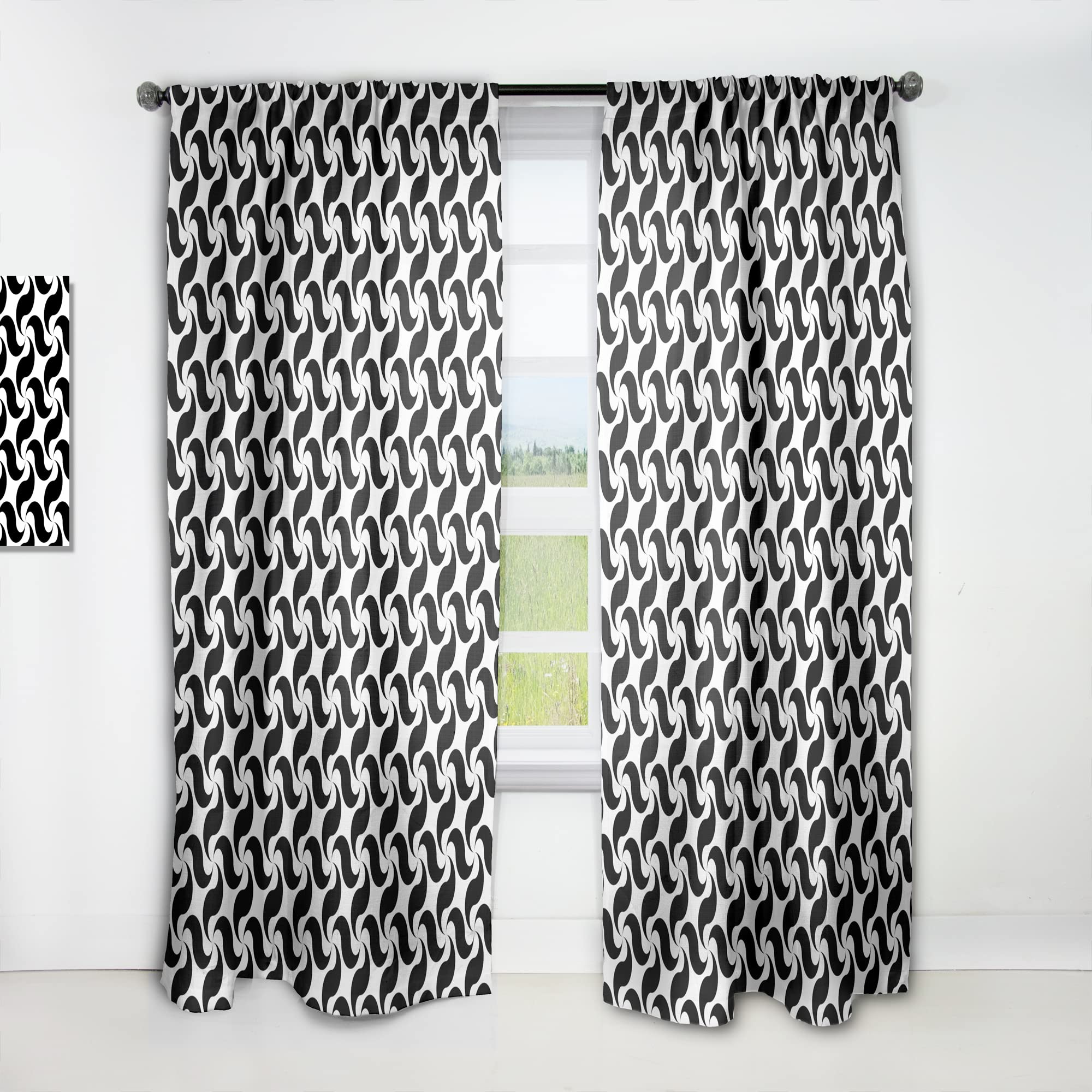 DesignQ Monochrome Geometric Pattern IV Thermal Insulated Curtains - Single Panel 52x84 - Blackout Drapes for Bedroom & Living Room - Perfect for Home Decor & Light Control