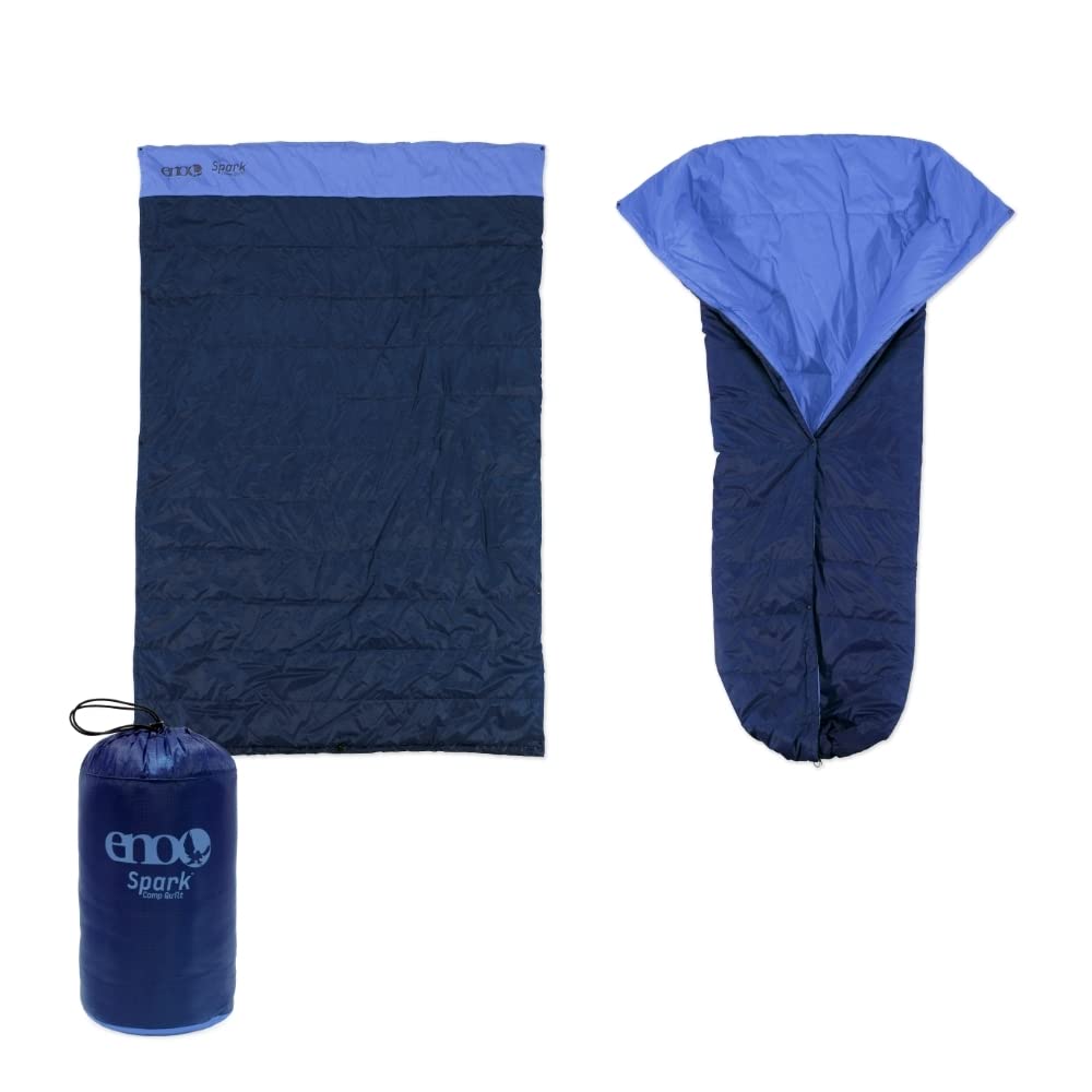 ENO Spark Camp Quilt - Lightweight & Packable Travel Blanket with Recycled Synthetic Insulation for Camping, Hiking, Backpacking | Perfect for Outdoor Adventures, Beach Picnics & Festival Use - Pacific Blue