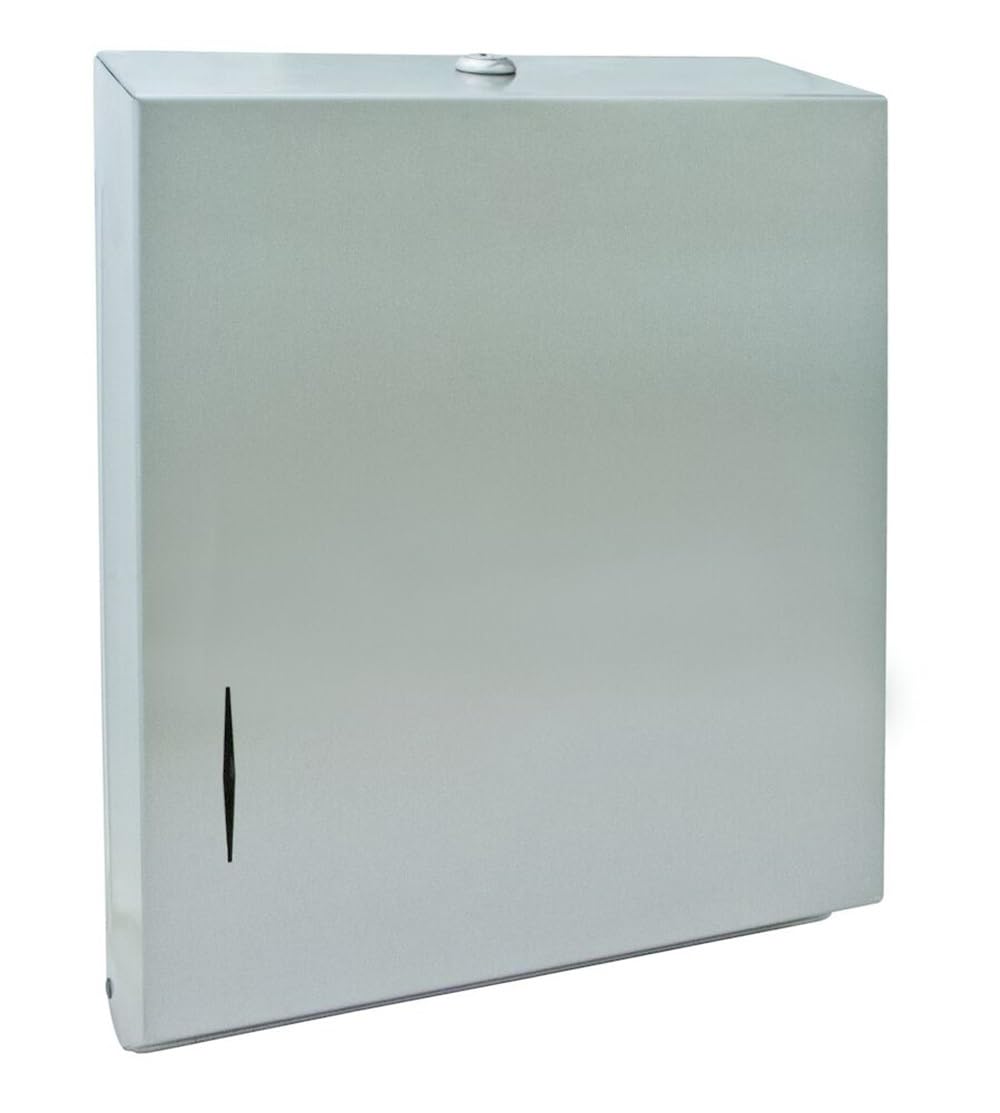Bradley Surface-Mounted Stainless Steel Towel Dispenser with Tumbler Lock - Holds C-Fold & Multi-Fold Towels - Satin Finish (Model 250-15) - Ideal for Restrooms, Gyms & Commercial Spaces
