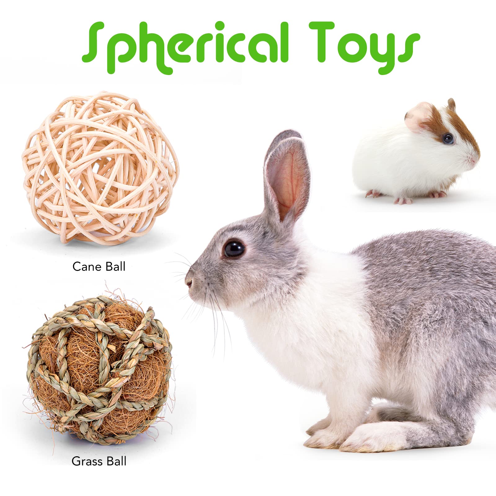 Vespro Natural Timothy Hay Sticks and Balls for Rabbits, Guinea Pigs, Hamsters - Healthy Teeth Care Chew Toys for Small Pets - Perfect for Cage Enrichment and Dental Health