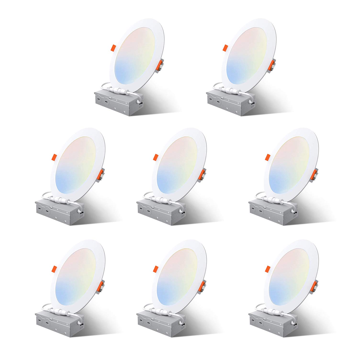 8 Pack 6 Inch Ultra-Thin Recessed LED Ceiling Lights - 15W Dimmable Wafer Lights with Junction Box (2700K-5000K 5CCT, ETL Certified) - Perfect for Living Room, Kitchen, Bedroom & Office Lighting