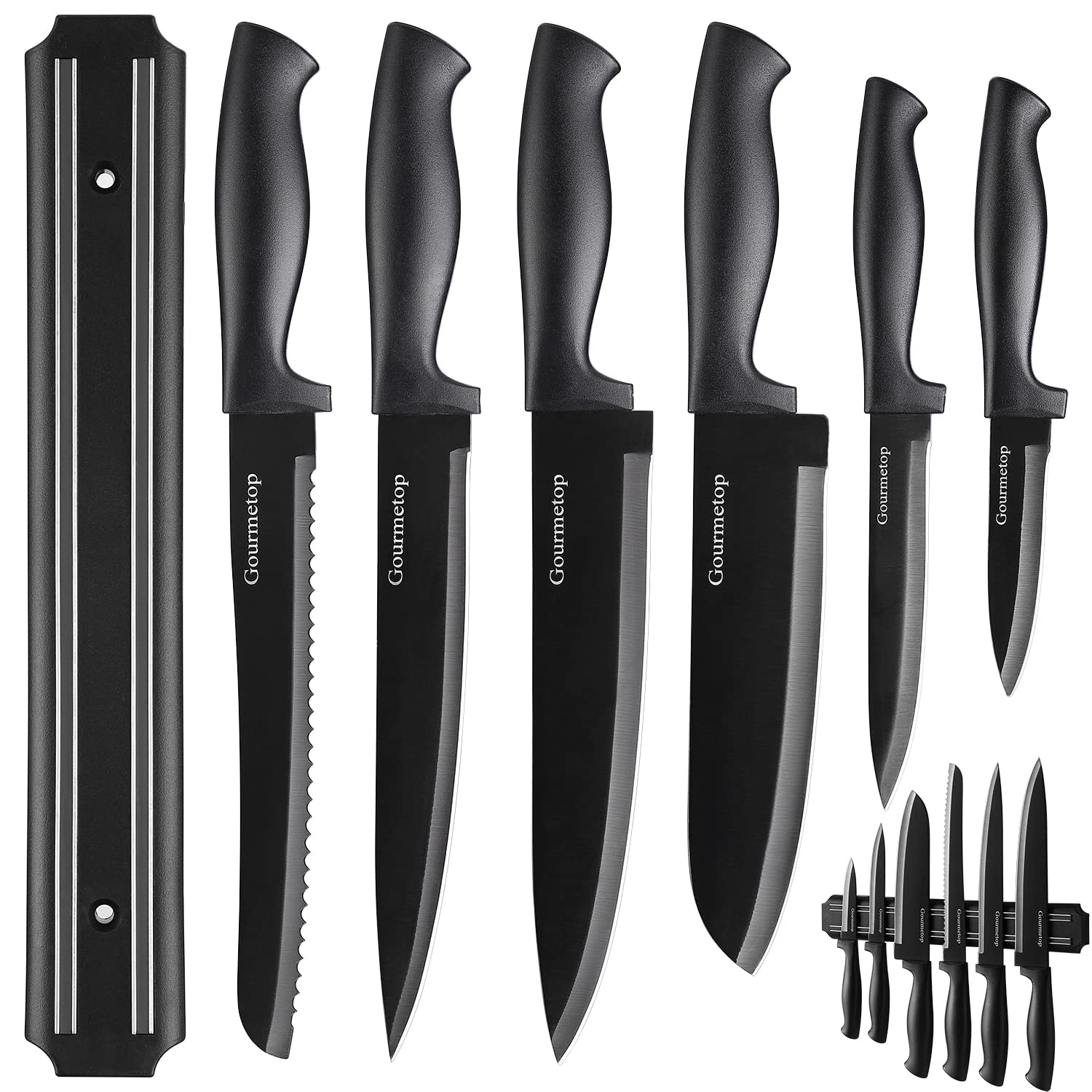 Premium 6-Piece Kitchen Knife Set with Magnetic Strip - No Drilling Required - Professional Stainless Steel Chef Knives for Meat, Vegetables & Fruits - Includes Chef Knife, Utility Knife & Paring Knife - Ideal for Home Cooking, Restaurant Use & Gift Giving