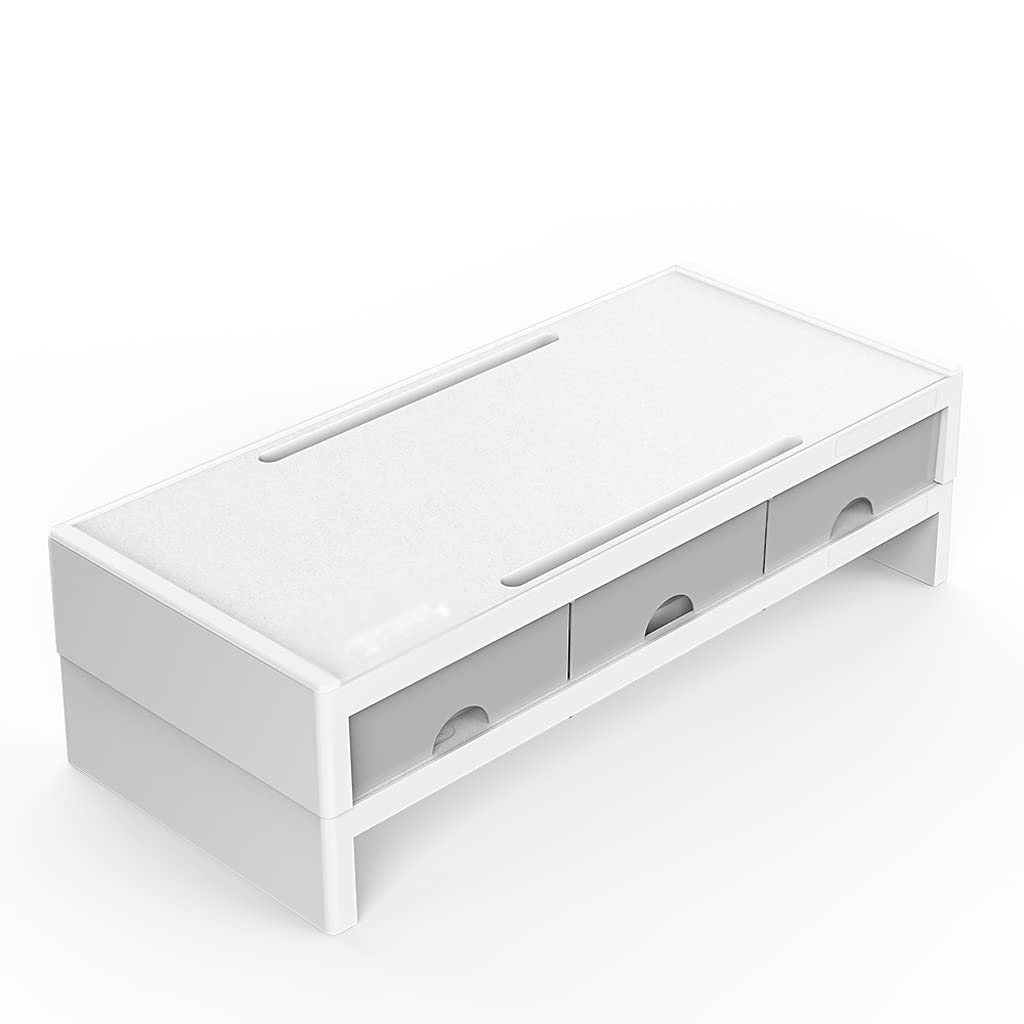 Multi-Function Monitor Stand Riser with 3 Drawer Storage - Adjustable Desktop Organizer for Computer, Laptop & Accessories - Perfect for Home Office, Gaming Setup & Bedroom Workspace