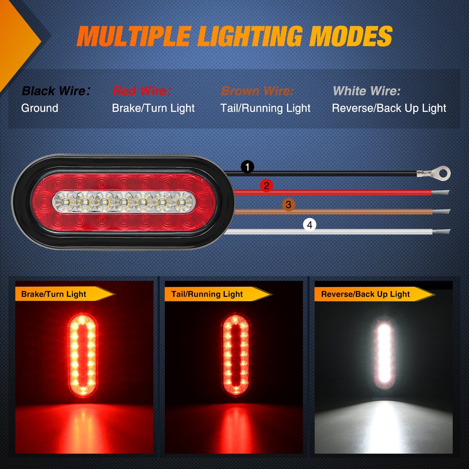 6 Inch Red White Oval LED Tail Lights with Mounting Bracket - Pair for Trucks, SUVs, Jeeps - Waterproof & Durable for Off-Road & Night Driving