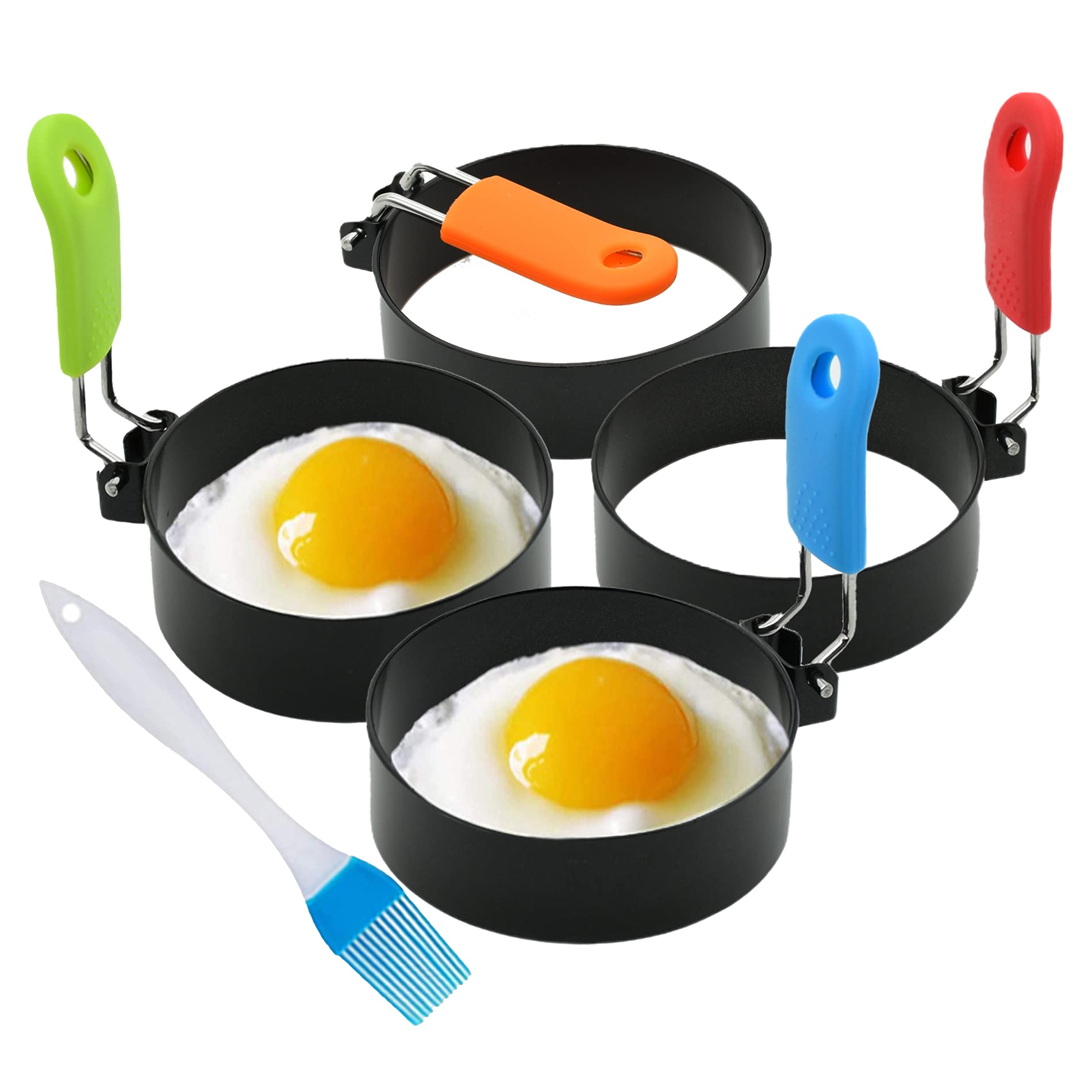 Borsun Set of 4 Non-Stick Egg Rings - Perfect for Egg Muffins, Pancakes & Sandwiches - Round Egg Molds for Frying & Baking - Ideal for Breakfast, Meal Prep & Kids Cooking