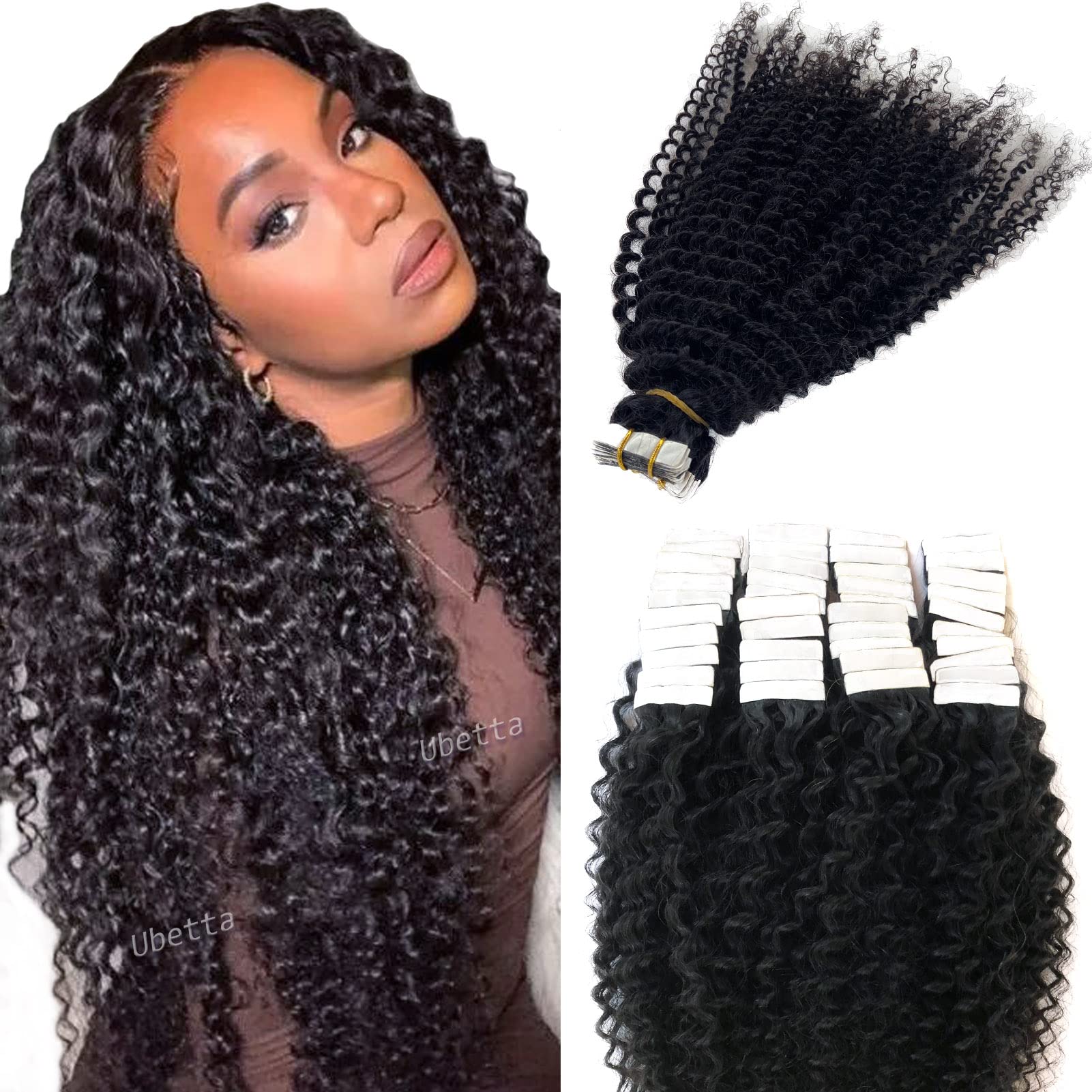Premium 24-Inch Tape in Hair Extensions - 100% Real Human Hair, 40 Pieces (100g) for Black Women - Kinky Curly Tape-in Extensions with Double-Sided Tape | Perfect for Daily Wear, Special Occasions & Protective Styling