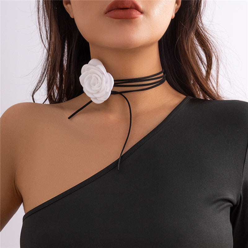 Rose Phantom Flower Suede Choker Necklace | Gothic Victorian Costume Jewelry | Perfect for Halloween, Cosplay & Vintage Fashion Outfits