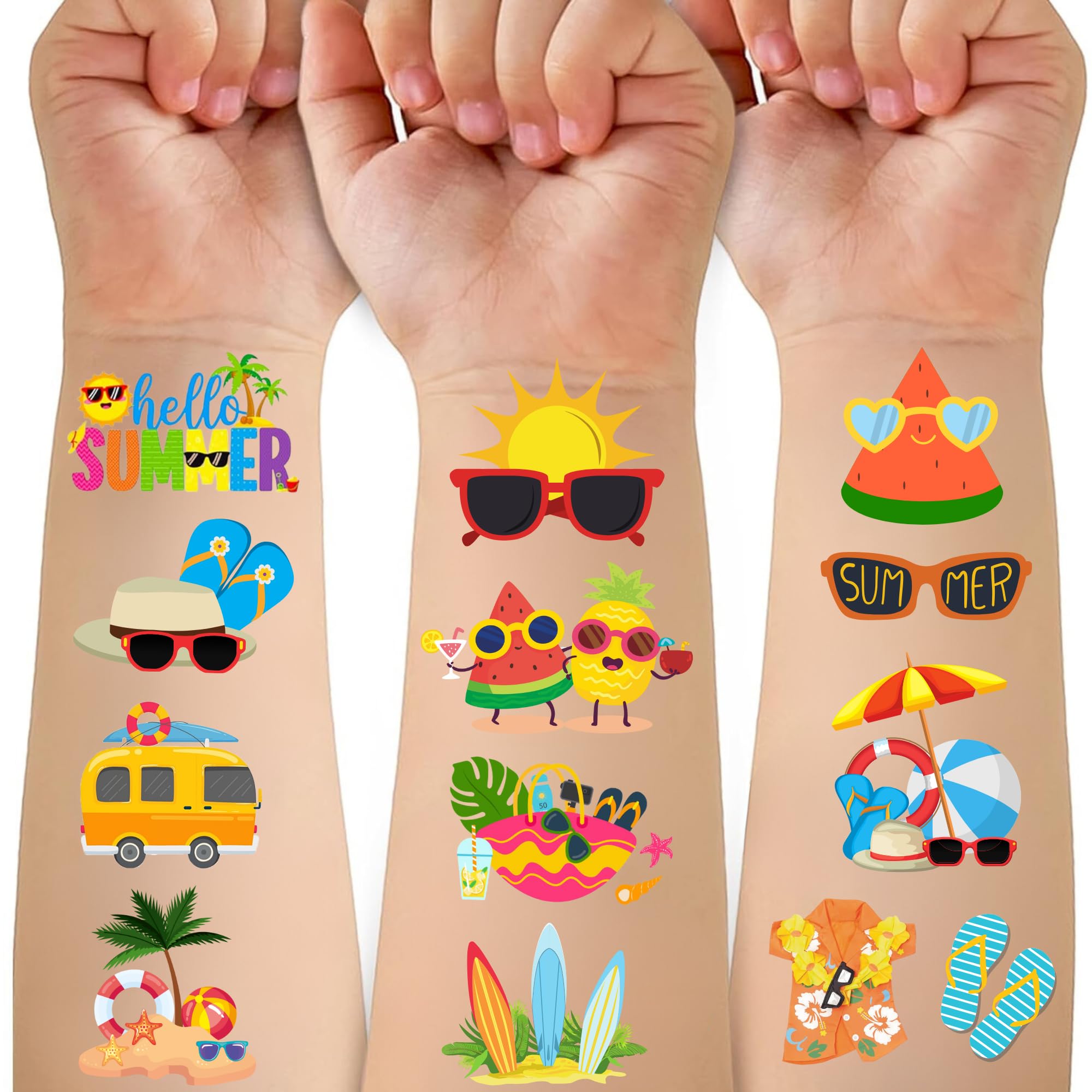50 PCS Summer Party Temporary Tattoos for Kids - Hawaiian Luau Themed Waterproof Tattoo Stickers for Boys & Girls | Perfect for Birthday Parties, Pool Parties & Beach Events | Tropical Themed Party Supplies & Gift Bag Fillers