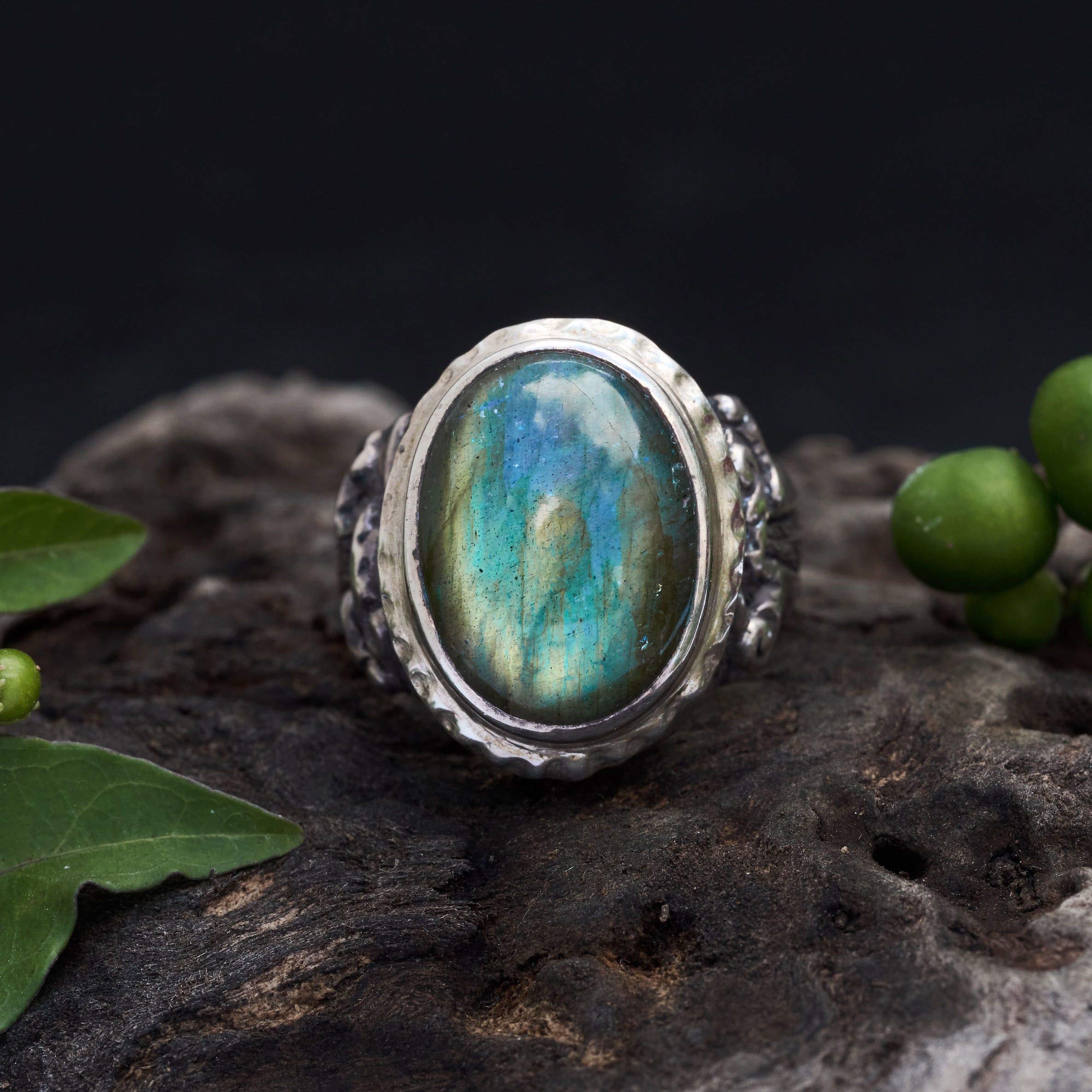 Handmade Labradorite Sterling Silver Ring - Tibetan Inspired Statement Jewelry for Women | Perfect for Boho Fashion, Spiritual Healing & Gift Giving