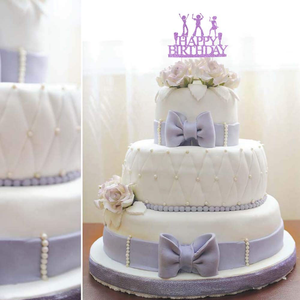Purple Glitter Happy Birthday Cake Topper | Dance Party Cake Decorations | Birthday Bunting & Party Supplies for Wedding, Baby Shower, Anniversary Celebrations