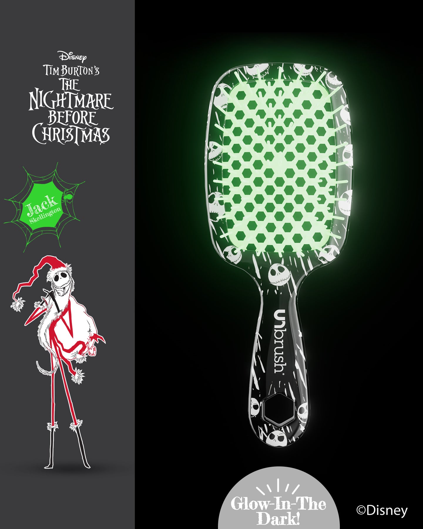 Disney The Nightmare Before Christmas Detangling Hair Brush - Jack Skellington Styling Comb for Kids & Adults - Perfect for Wet/Dry Hair & Travel Use