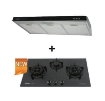 Ellane 60cm/90cm Slimline Range Hood with Black Panel EH 9280 + Ellane WG 830SV 87cm 3 Burner Glass Cooktop - Modern Kitchen Ventilation & Cooking Solution for Home Chefs