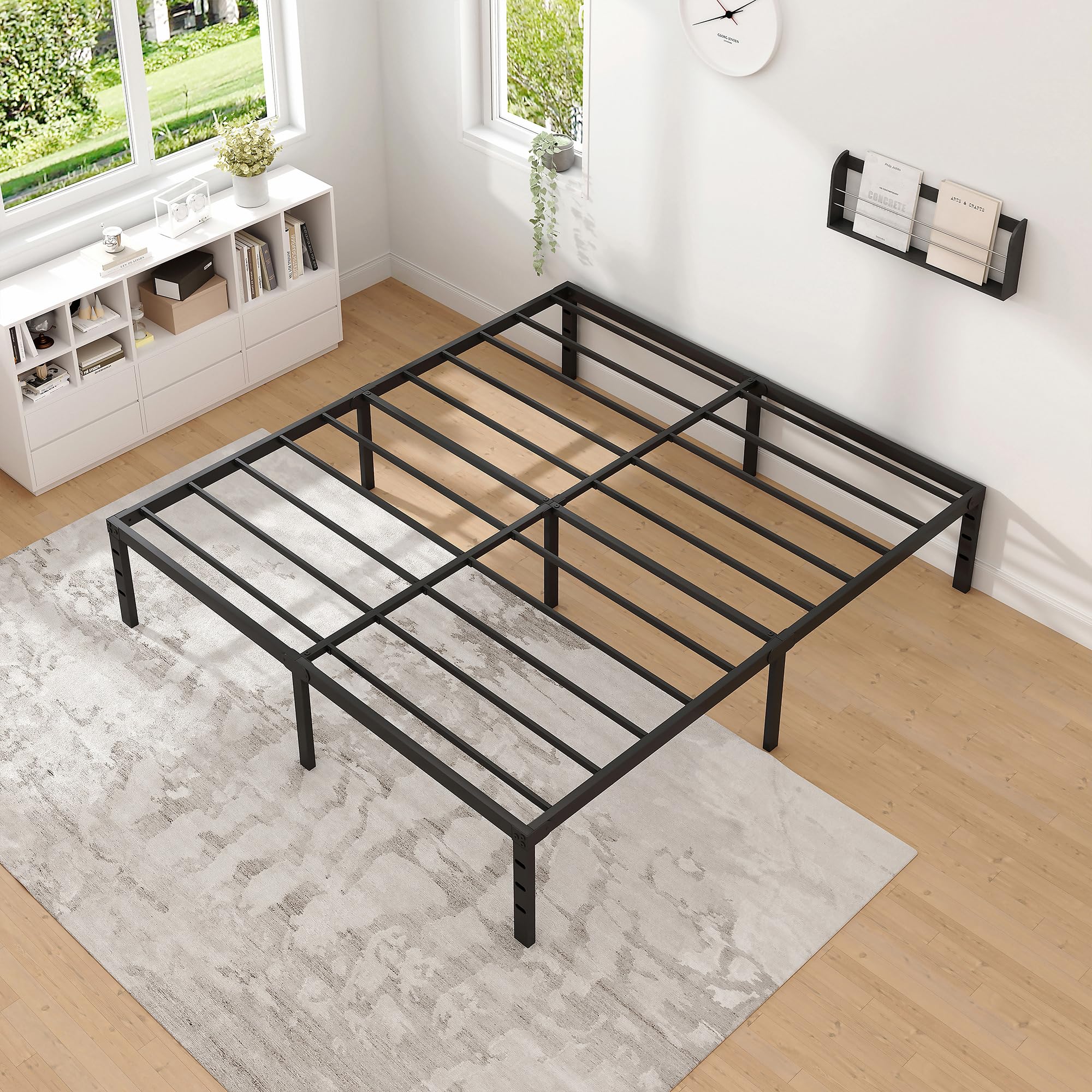 King Size Metal Bed Frame with Storage - Heavy Duty Sturdy Mattress Foundation, 18 Inch Height, Easy Assembly No Box Spring Needed - Perfect for Master Bedrooms, Guest Rooms & Small Spaces (Black)