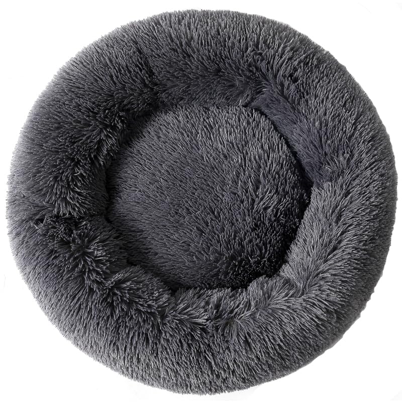 Soft Round Donut Dog Bed & Cat Bed - Calming Pet Bed for Small Dogs, Puppies & Kittens Under 7 lbs - Perfect for Crate, Travel & Home Comfort