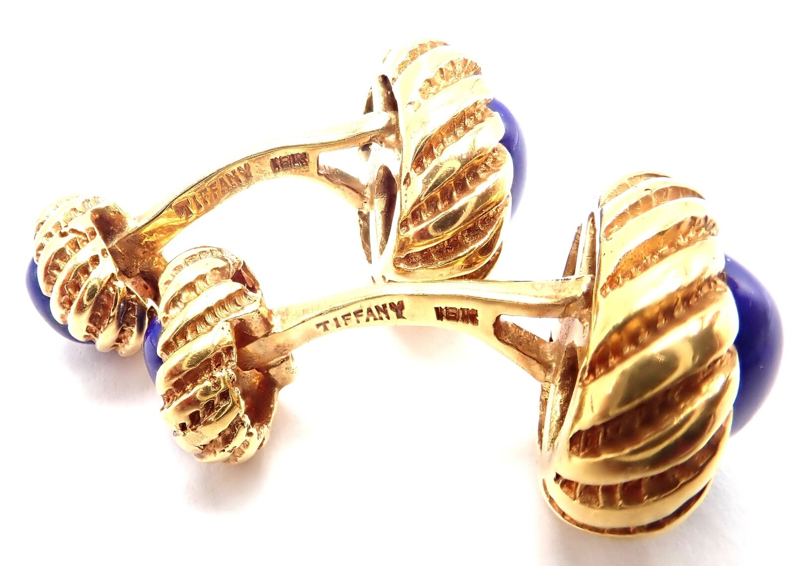Authentic Tiffany & Co Jean Schlumberger 18k Yellow Gold Lapis Lazuli Cufflinks for Men - Luxury Gift for Weddings, Business & Formal Occasions